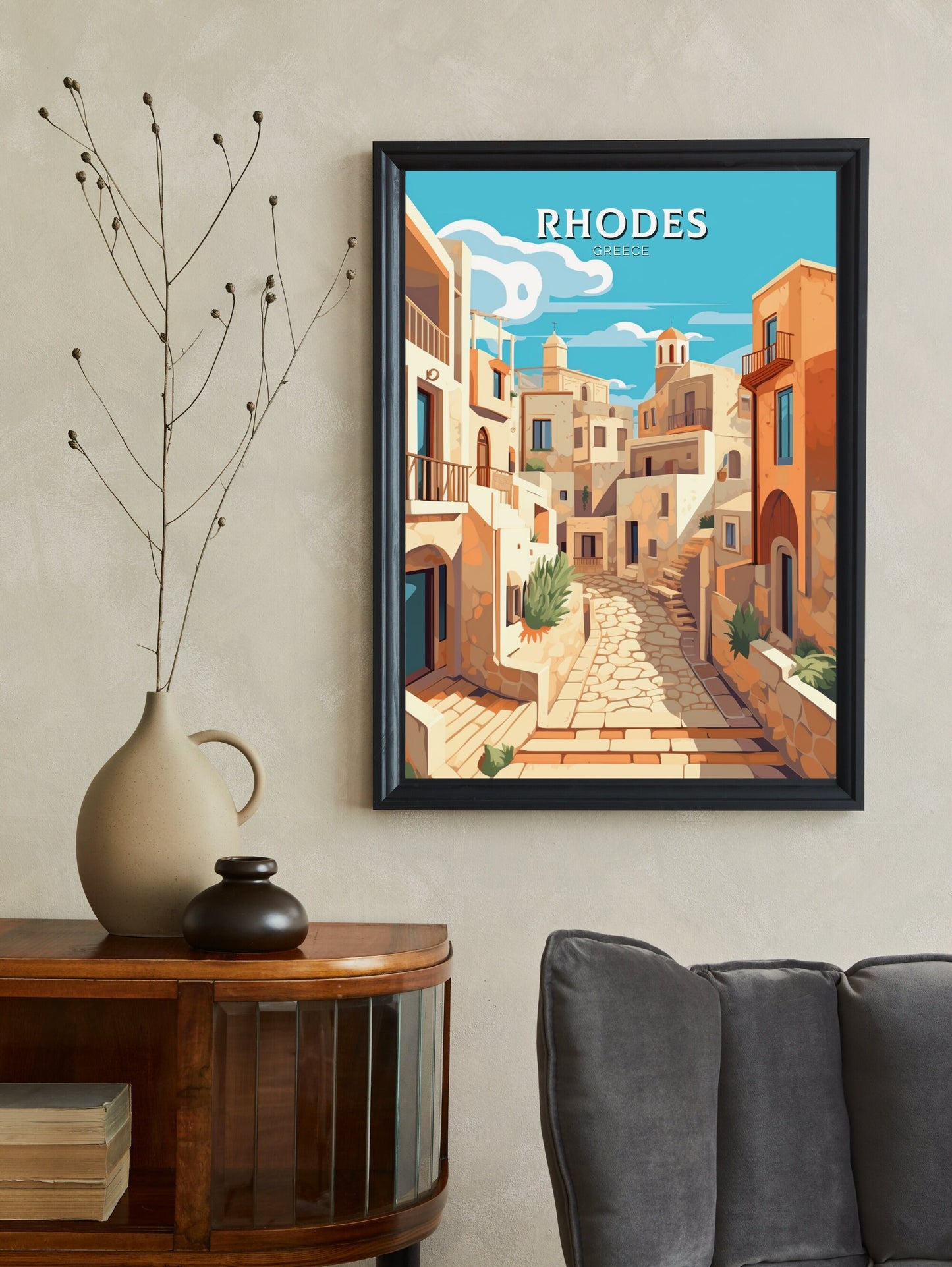 Rhodes Travel Print | Rhodes Illustration | Rhodes Poster | Greece Poster | Greek Island Print | Greece Home Decor | Travel Poster | ID 396