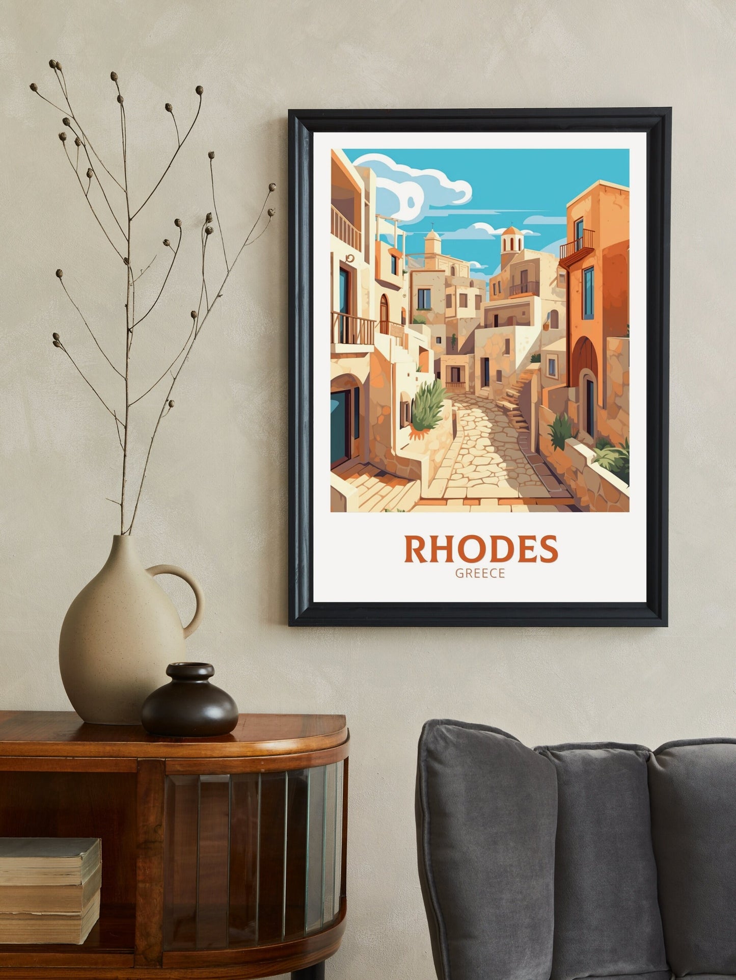 Rhodes Poster | Rhodes Travel Print | Rhodes Illustration | Greece Poster | Greek Island Print | Greece Home Decor | Travel Poster | ID 397