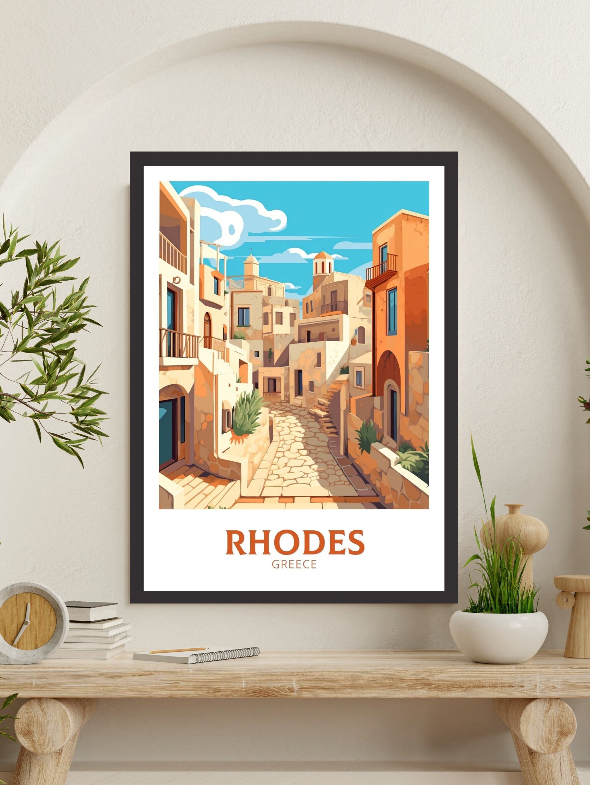 Rhodes Poster | Rhodes Travel Print | Rhodes Illustration | Greece Poster | Greek Island Print | Greece Home Decor | Travel Poster | ID 397