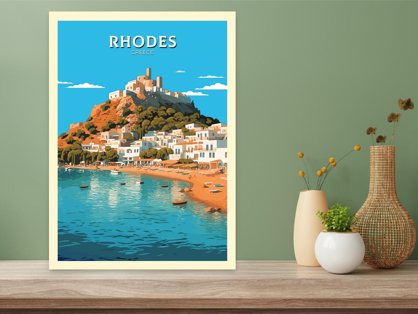 Rhodes Island Poster | Rhodes Travel Print | Rhodes Illustration | Greece Poster | Greek Island | Greece Home Decor | Travel Poster | ID 405