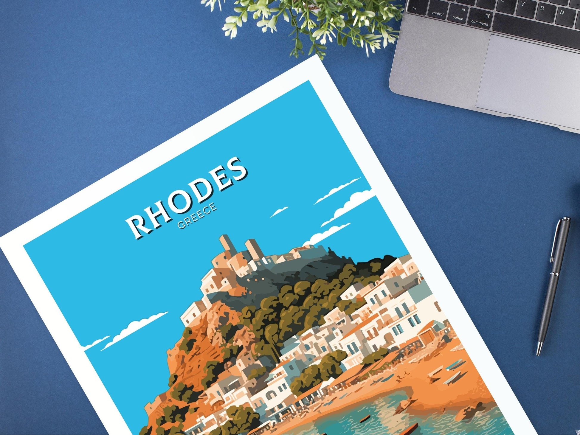 Rhodes Island Poster | Rhodes Travel Print | Rhodes Illustration | Greece Poster | Greek Island | Greece Home Decor | Travel Poster | ID 405