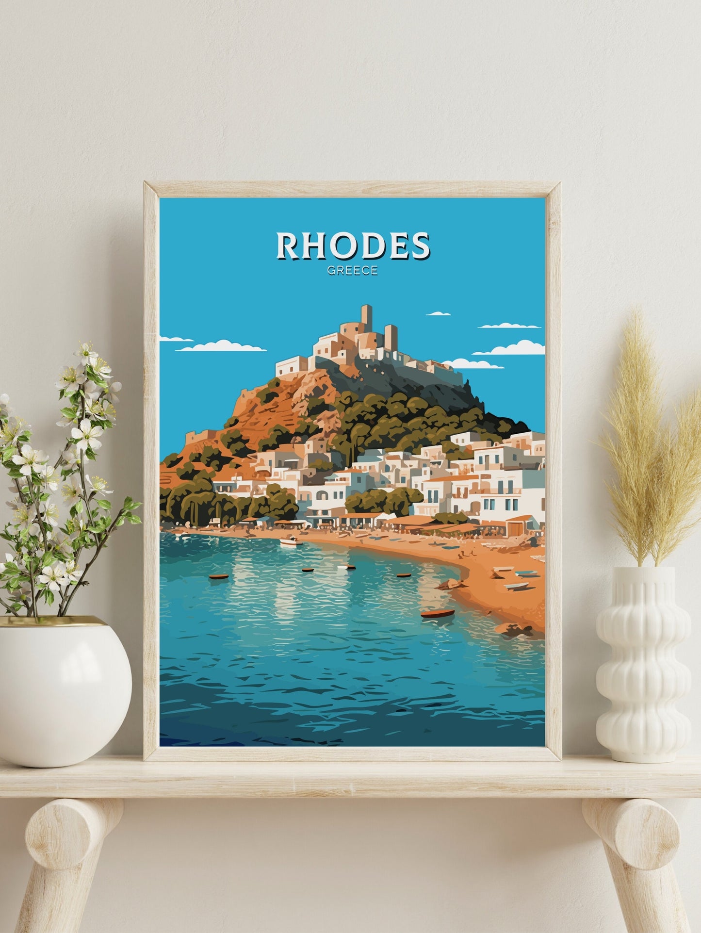 Rhodes Island Poster | Rhodes Travel Print | Rhodes Illustration | Greece Poster | Greek Island | Greece Home Decor | Travel Poster | ID 405