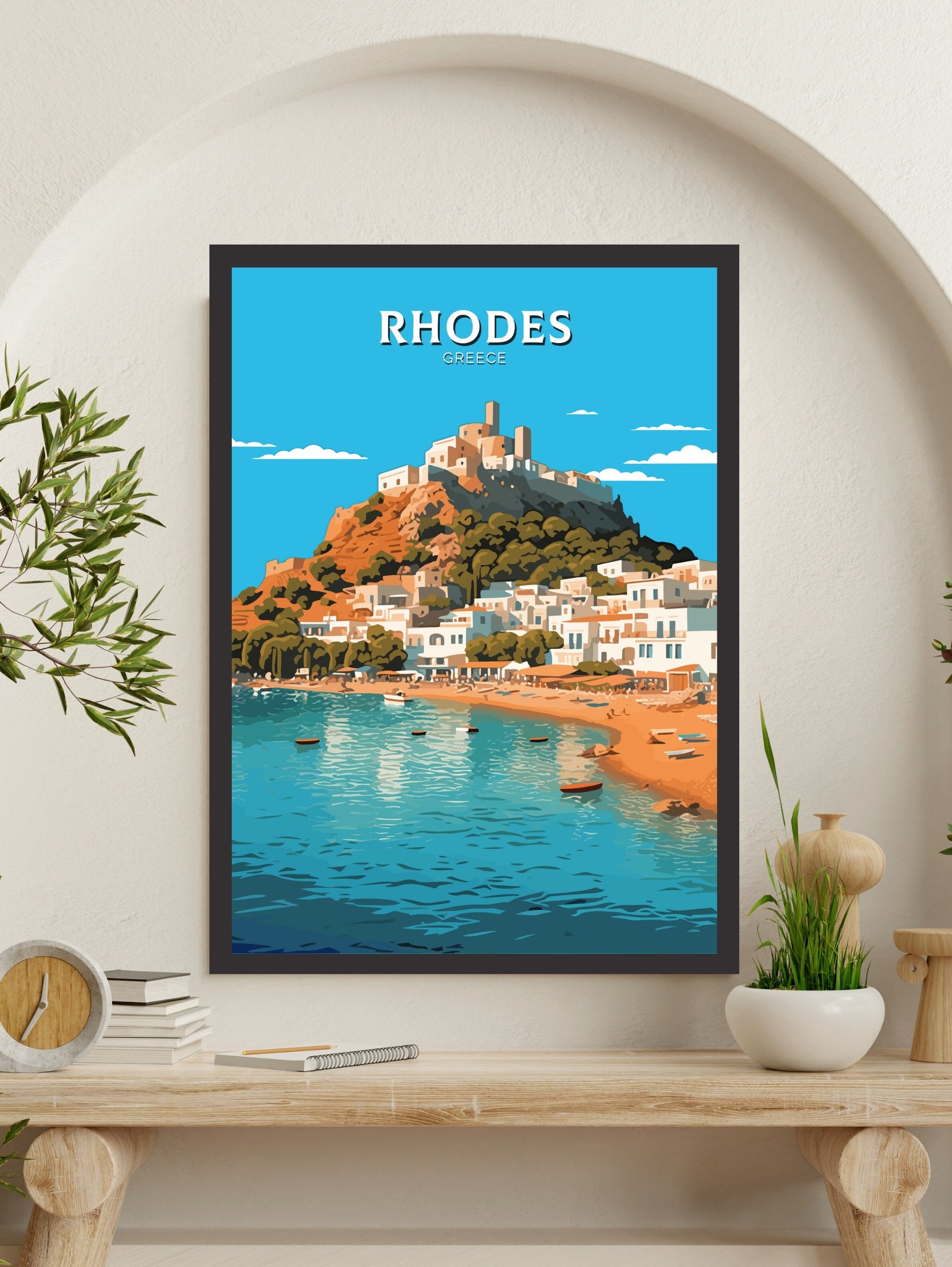 Rhodes Island Poster | Rhodes Travel Print | Rhodes Illustration | Greece Poster | Greek Island | Greece Home Decor | Travel Poster | ID 405