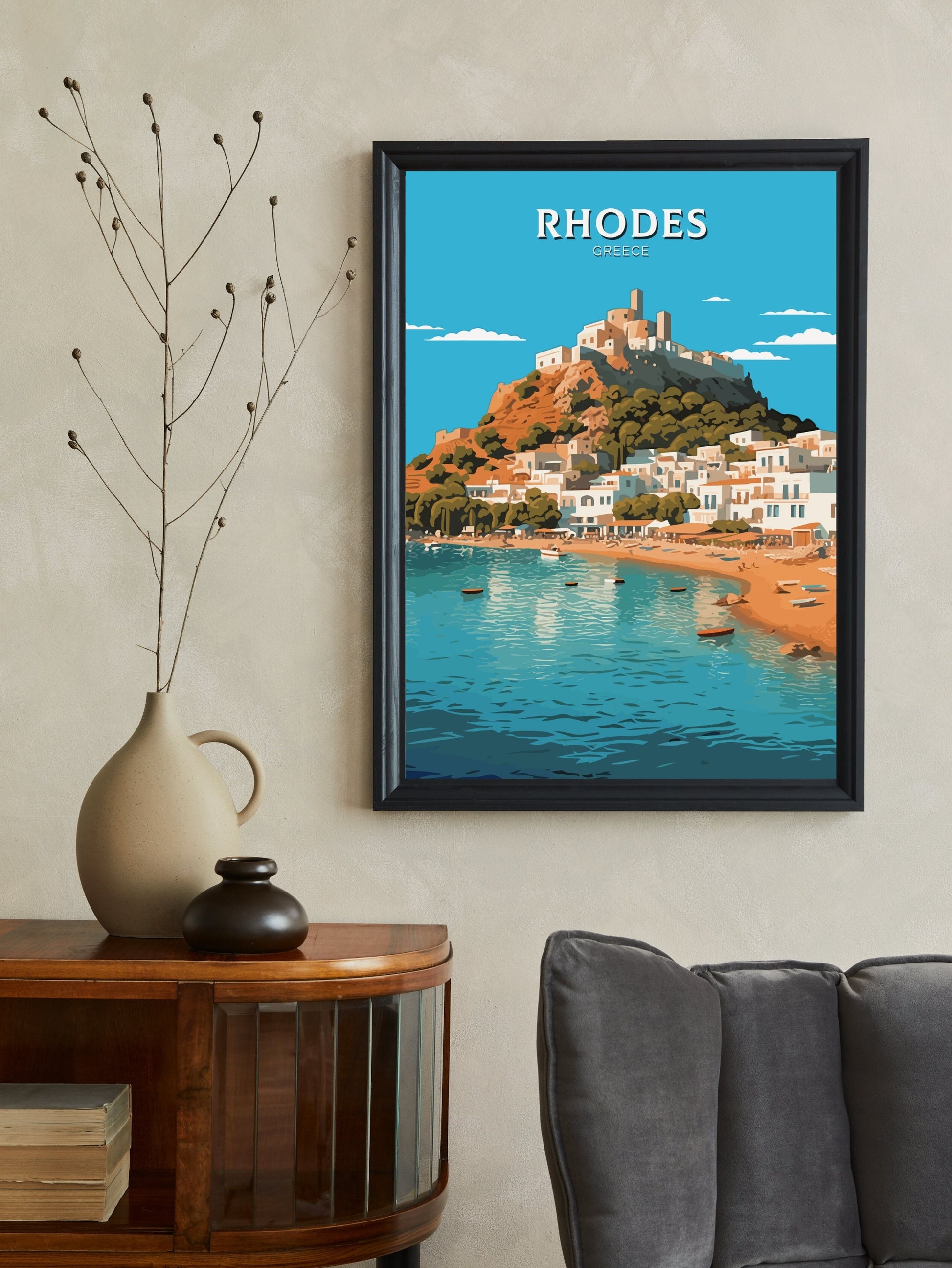 Rhodes Island Poster | Rhodes Travel Print | Rhodes Illustration | Greece Poster | Greek Island | Greece Home Decor | Travel Poster | ID 405