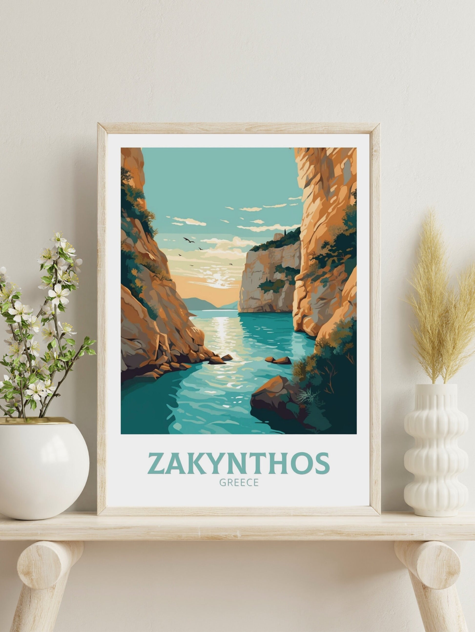 Zakynthos Print | Zakynthos Travel Poster | Zakynthos Illustration | Greece Print | Greece Home Décor | Zakynthos Art | Greek island ID 408