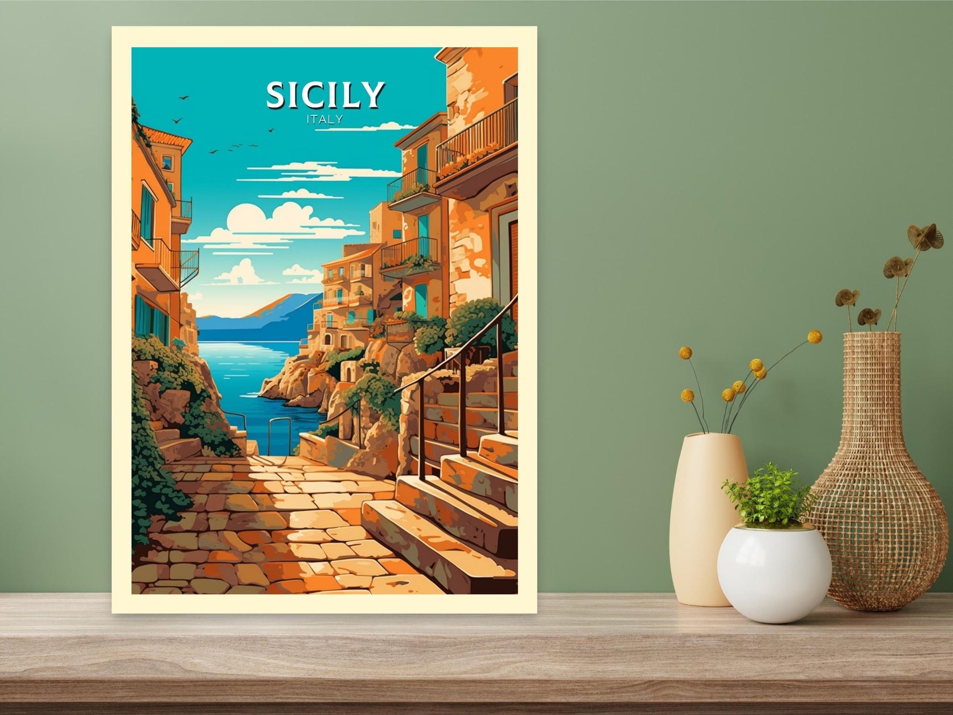 Sicily Travel Print | Sicily Travel Poster | Sicily Illustration | Sicily Wall Art | Italy Poster | Italy Home Décor | Sicily Poster ID 414