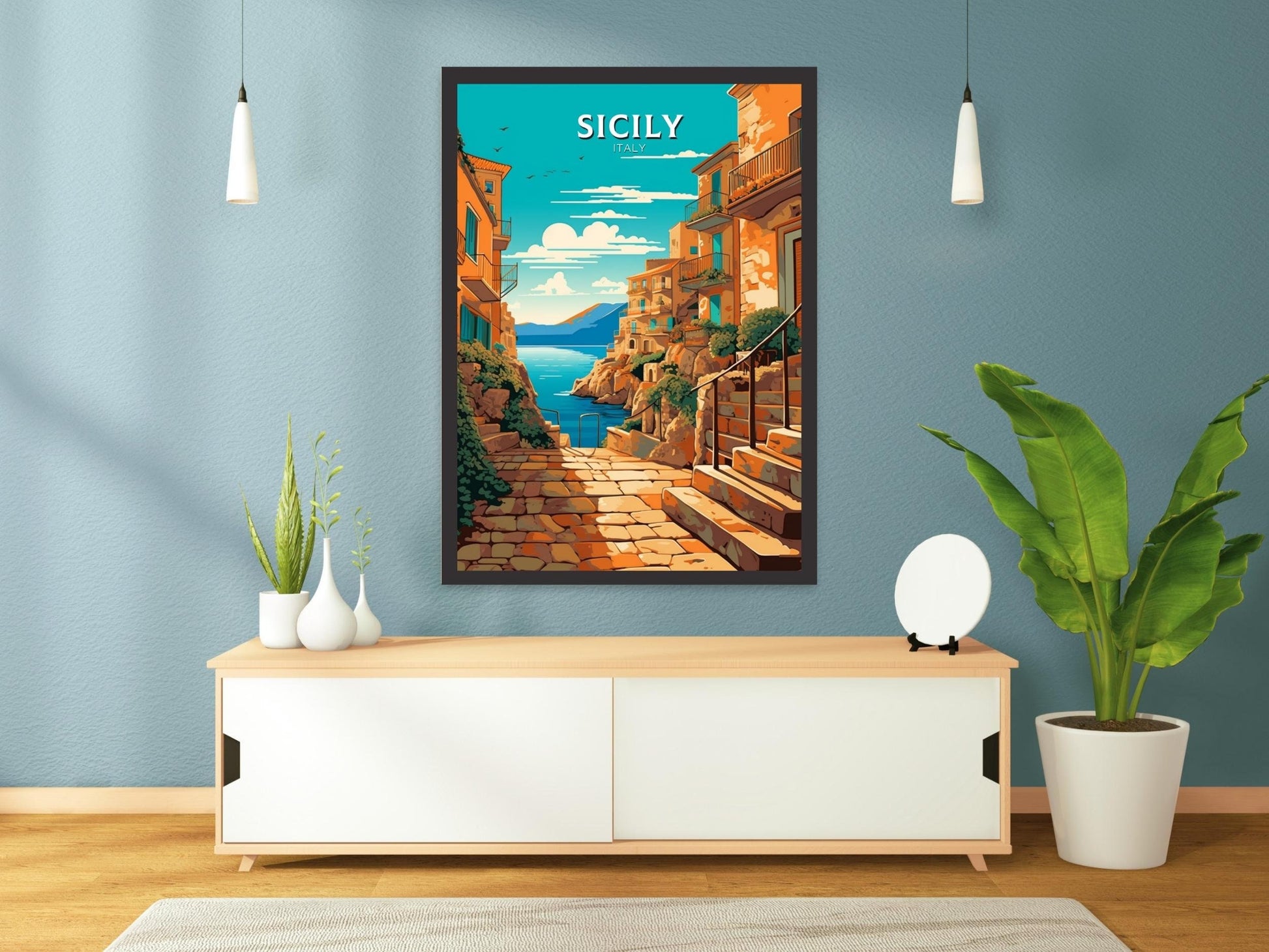 Sicily Travel Print | Sicily Travel Poster | Sicily Illustration | Sicily Wall Art | Italy Poster | Italy Home Décor | Sicily Poster ID 414