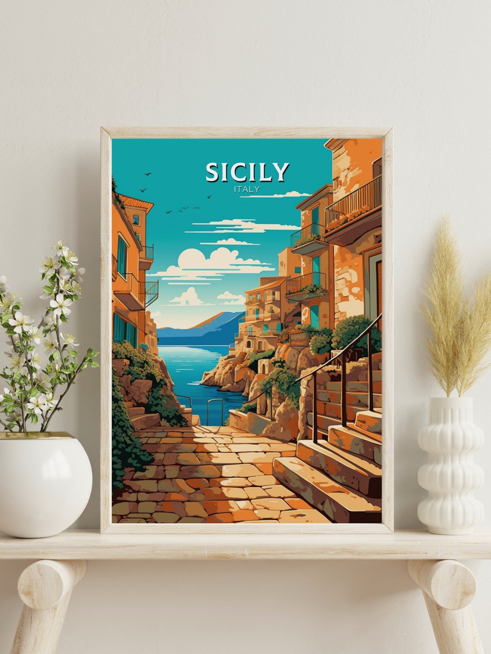 Sicily Travel Print | Sicily Travel Poster | Sicily Illustration | Sicily Wall Art | Italy Poster | Italy Home Décor | Sicily Poster ID 414