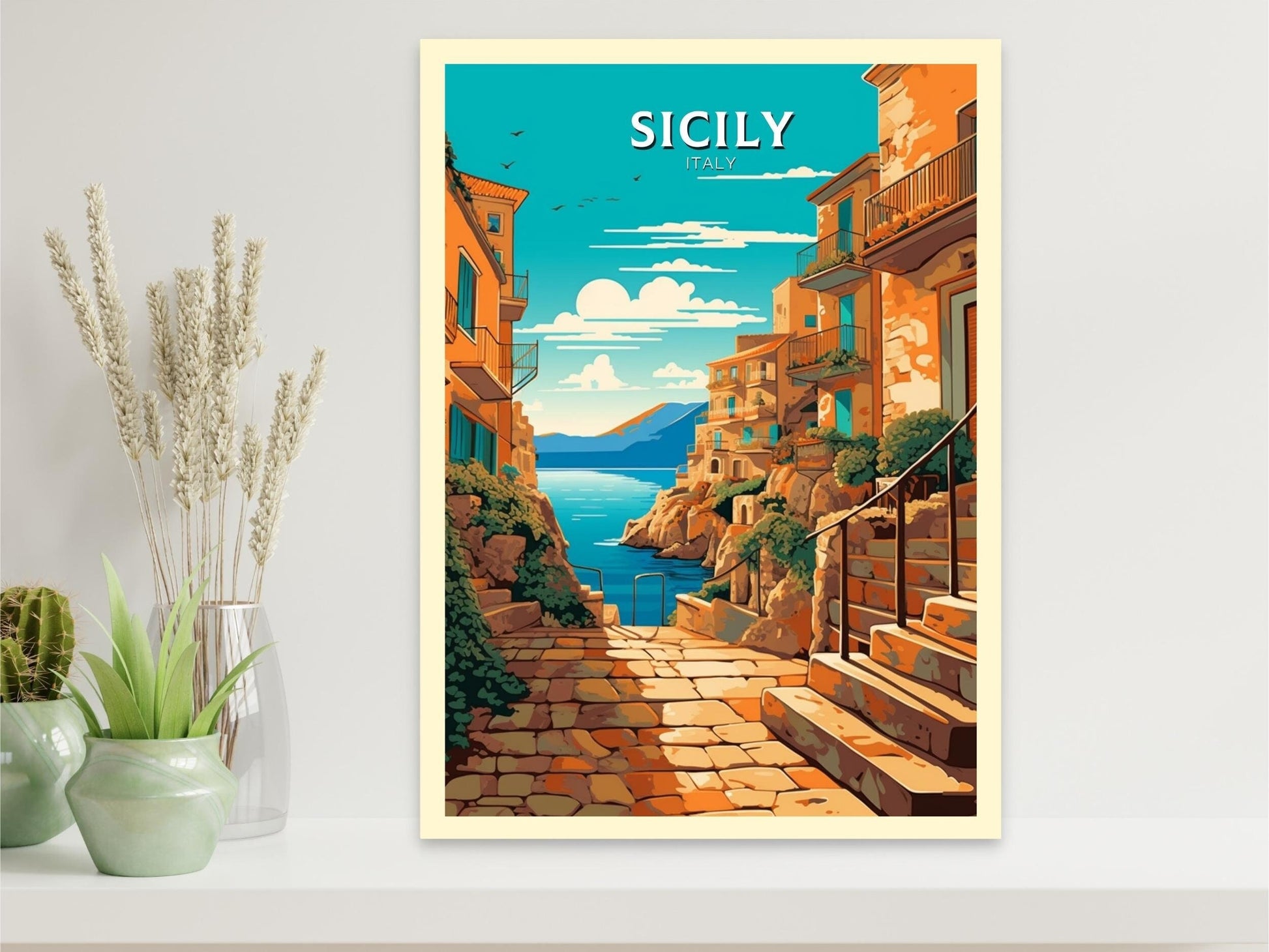 Sicily Travel Print | Sicily Travel Poster | Sicily Illustration | Sicily Wall Art | Italy Poster | Italy Home Décor | Sicily Poster ID 414