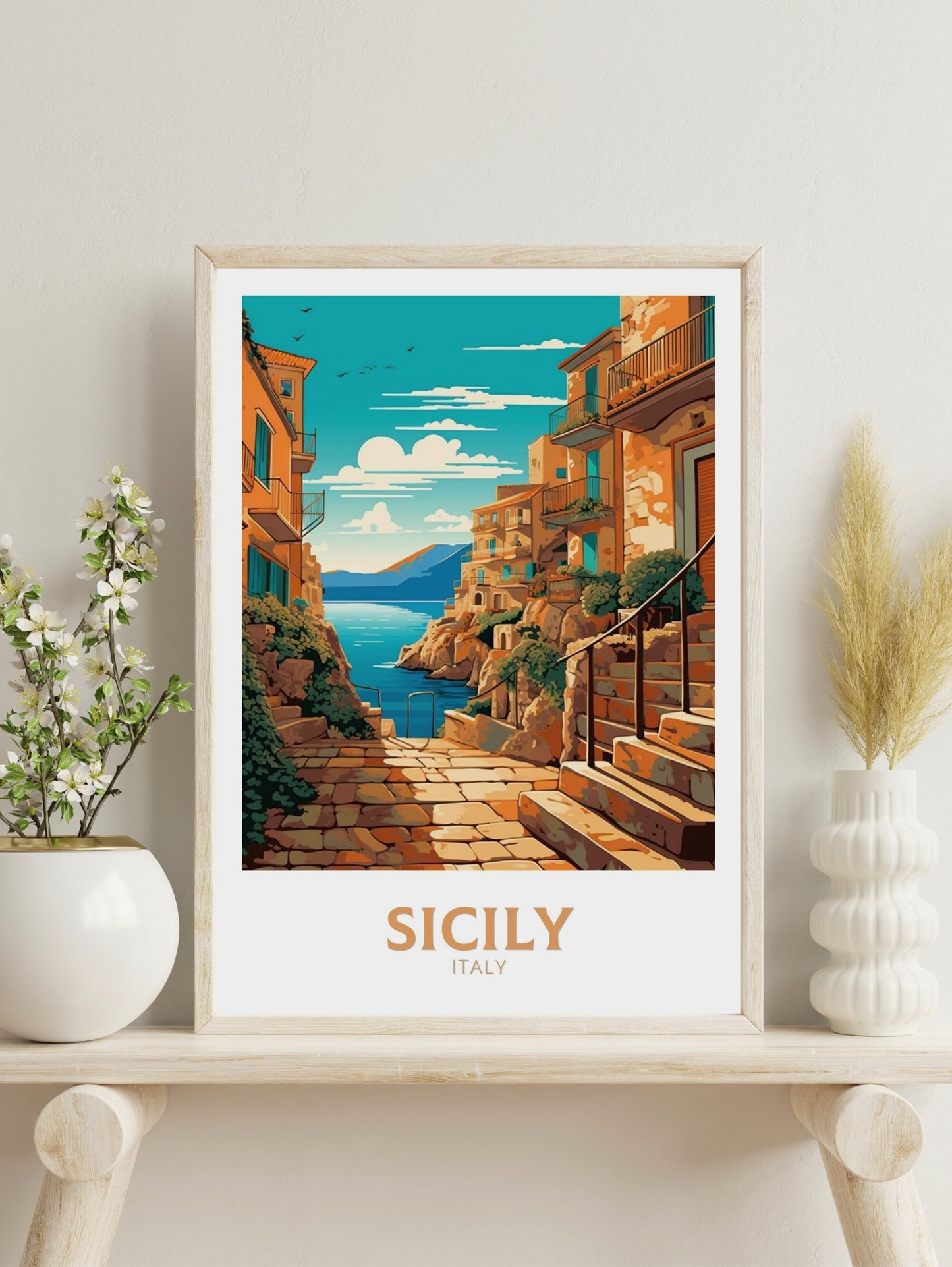 Sicily Travel Poster | Sicily Travel Print | Sicily Illustration | Sicily Wall Art | Italy Poster | Italy Home Décor | Sicily Poster ID 415