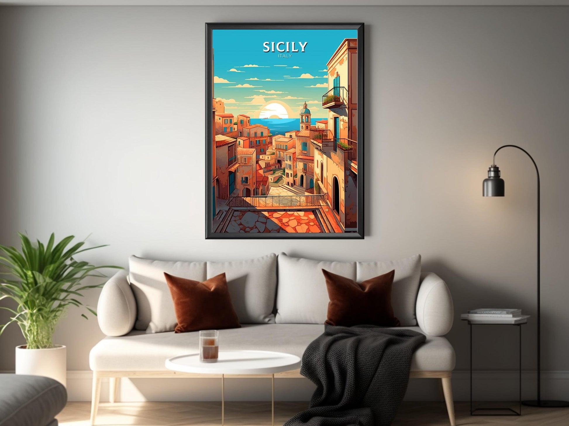 Sicily Print | Sicily Wall Art | Sicily Travel Poster | Sicily Travel Print | Sicily Illustration | Italy Poster | Italy Home Décor | ID 416