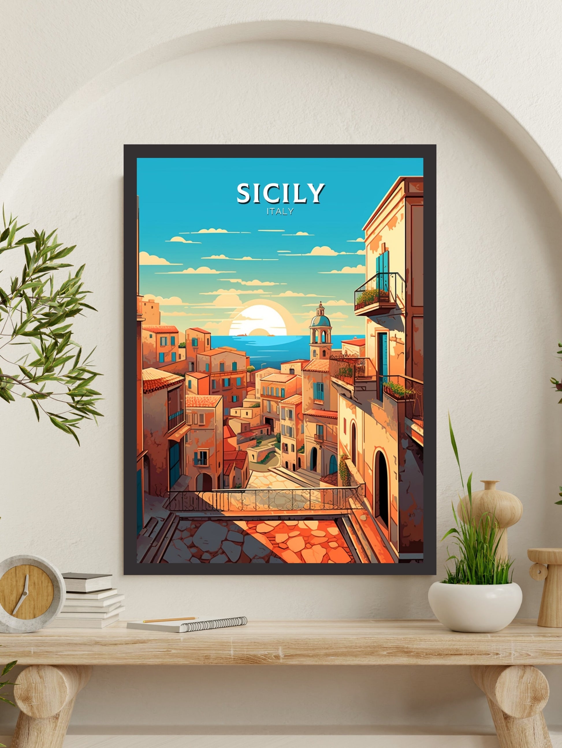 Sicily Print | Sicily Wall Art | Sicily Travel Poster | Sicily Travel Print | Sicily Illustration | Italy Poster | Italy Home Décor | ID 416