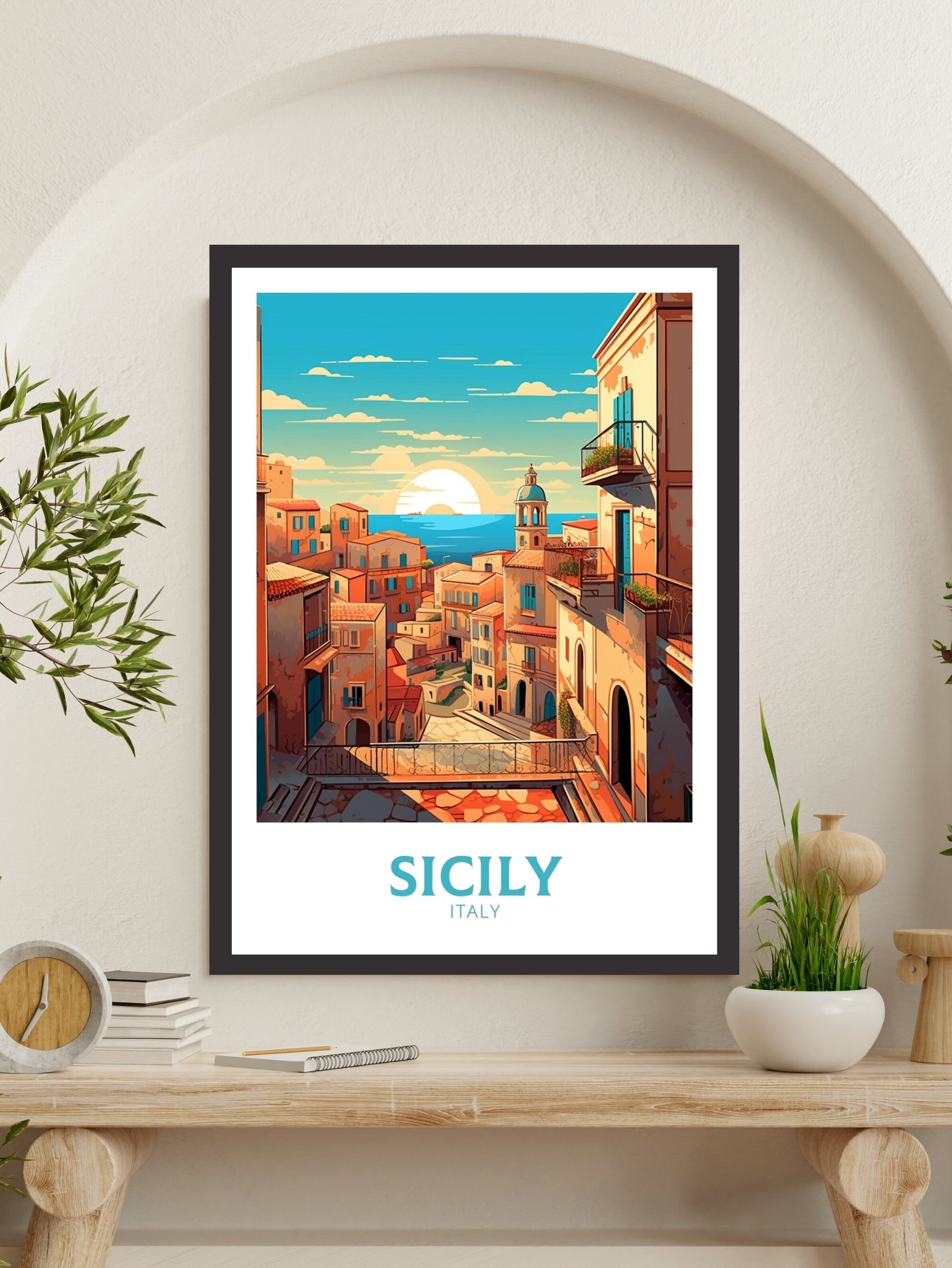 Sicily Travel Print | Sicily Illustration | Sicily Print | Sicily Wall Art | Sicily Travel Poster | Italy Poster | Italy Home Décor | ID 417