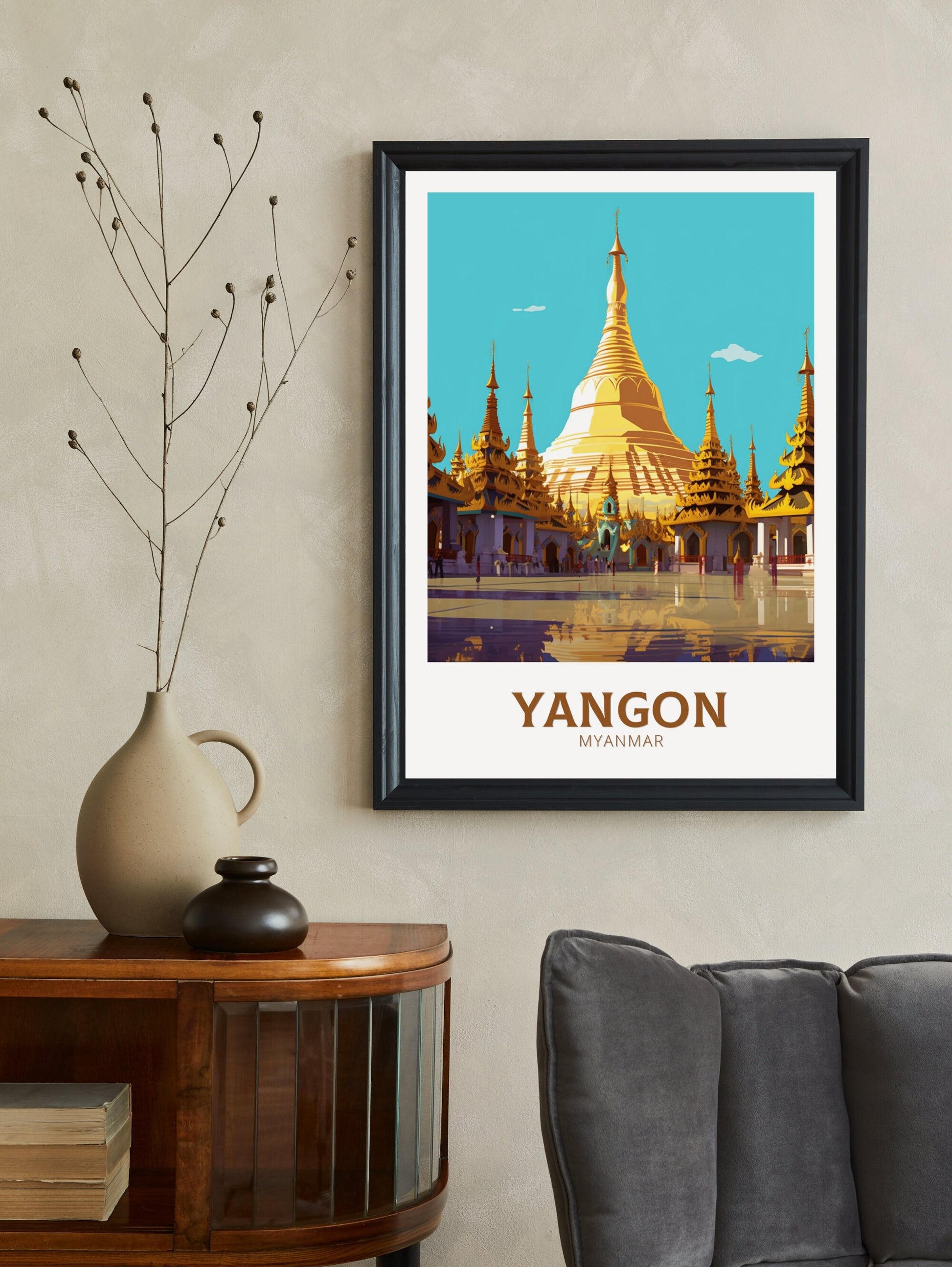 Yangon Travel Poster | Yangon Myanmar Travel Print | Yangon Illustration | Yangon Wall Art | Yangon Print | Yangon Myanmar Design | ID 428