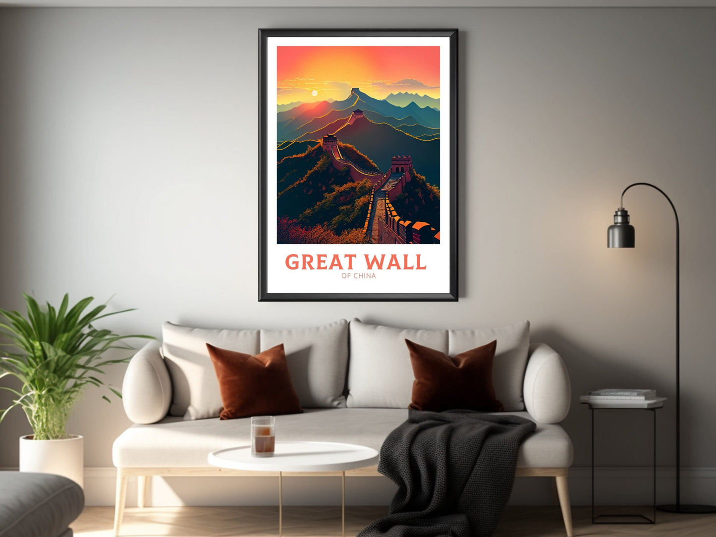 The Great Wall of China Poster | China Illustration | Travel Gifts | Seven Wonders Poster | Sunset Print | Housewarming Gift | ID 346