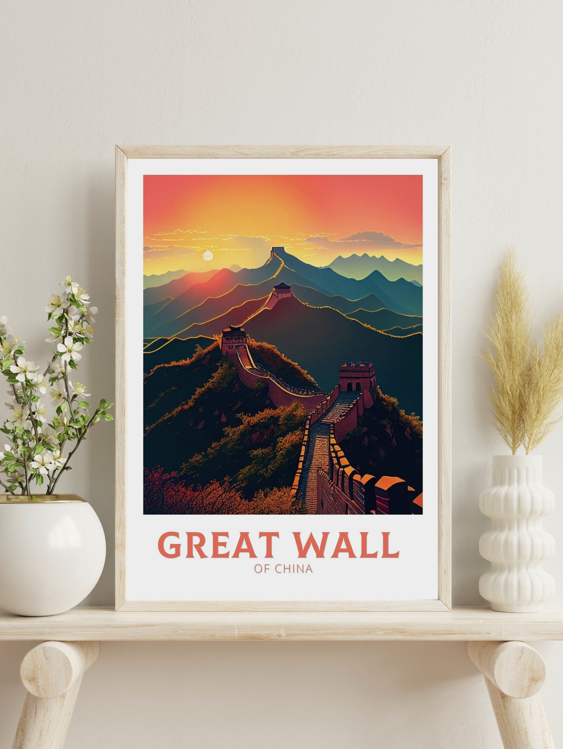 The Great Wall of China Poster | China Illustration | Travel Gifts | Seven Wonders Poster | Sunset Print | Housewarming Gift | ID 346