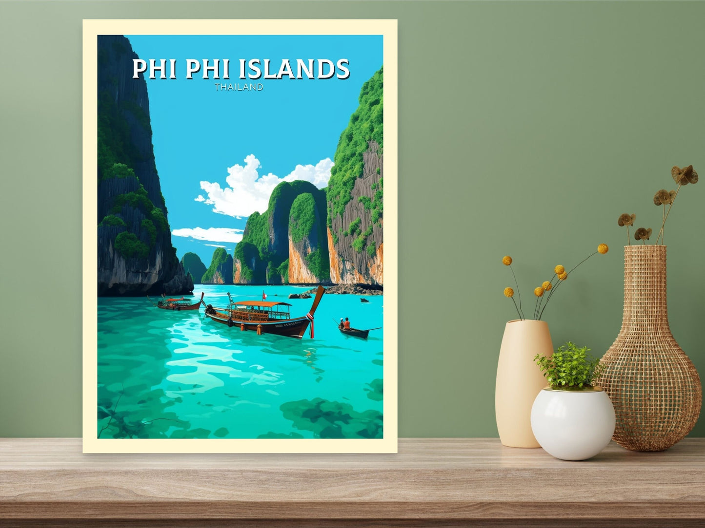 Phi Phi Islands Poster | Phi Phi Islands Print | Thailand Beach Illustration | Phi Phi Travel Print | Thailand Travel Poster | ID 338