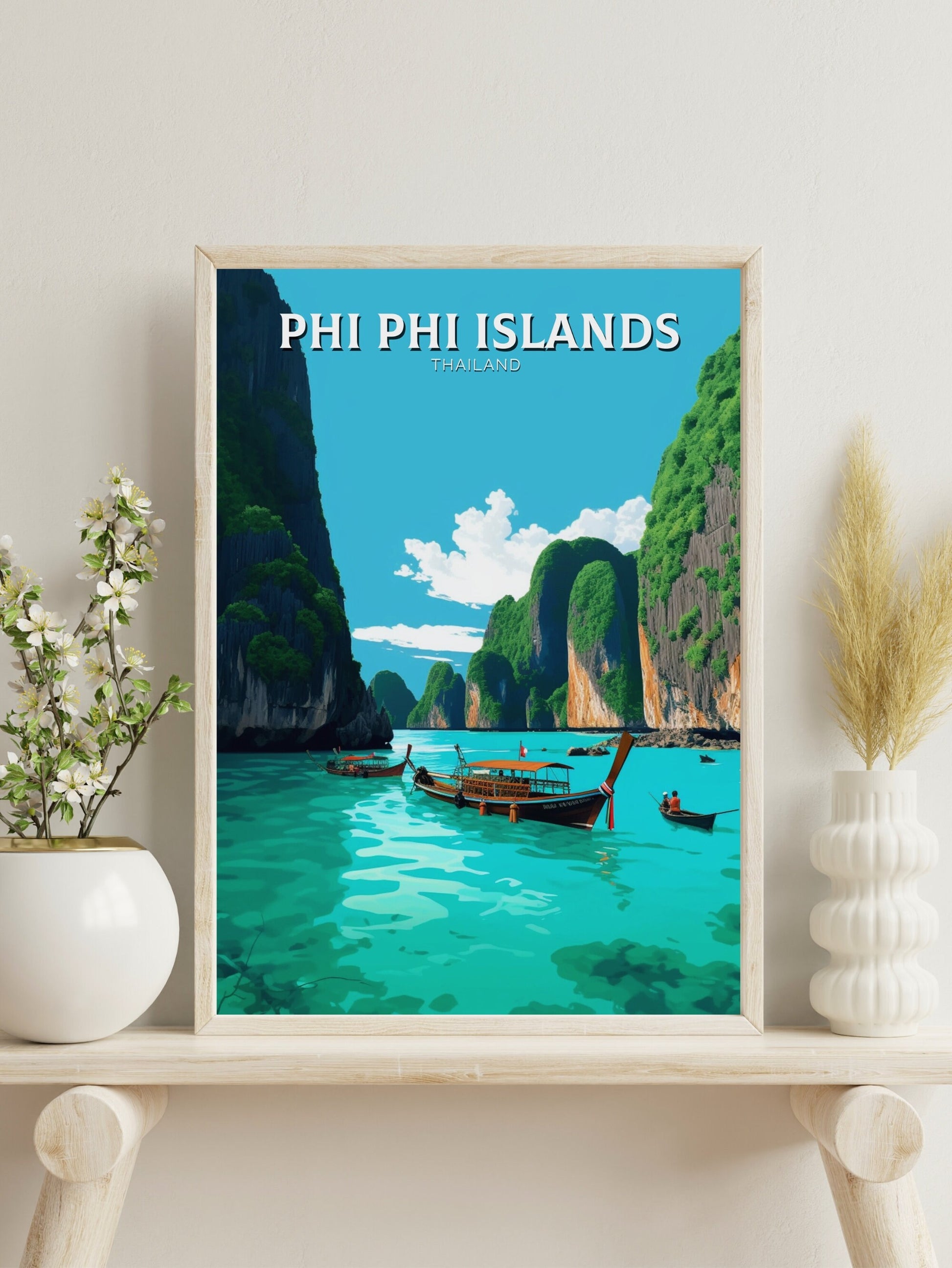 Phi Phi Islands Poster | Phi Phi Islands Print | Thailand Beach Illustration | Phi Phi Travel Print | Thailand Travel Poster | ID 338