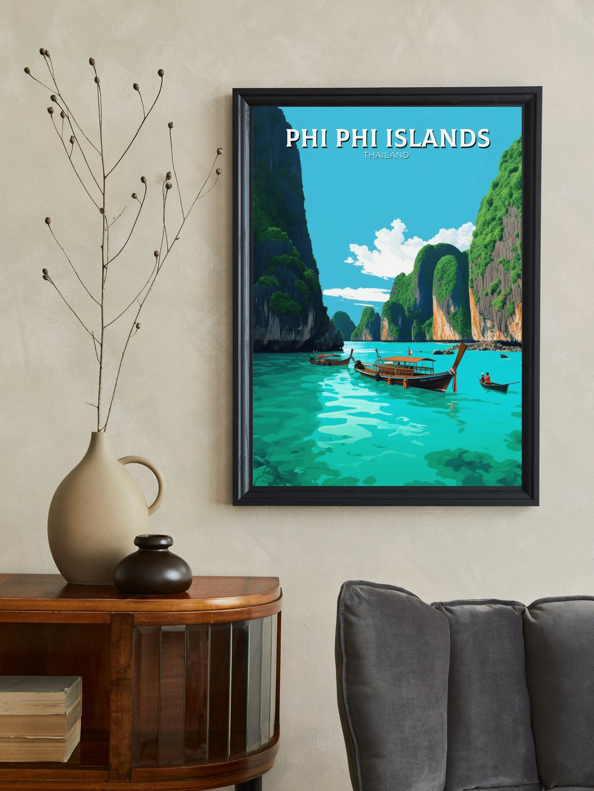 Phi Phi Islands Poster | Phi Phi Islands Print | Thailand Beach Illustration | Phi Phi Travel Print | Thailand Travel Poster | ID 338