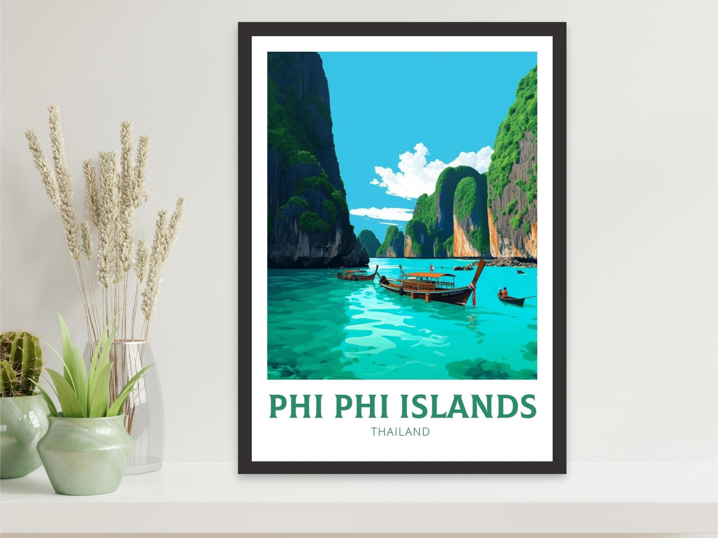 Phi Phi Islands Print | Phi Phi Islands Poster | Thailand Beach Illustration | Phi Phi Travel Print | Thailand Travel Poster | ID 339