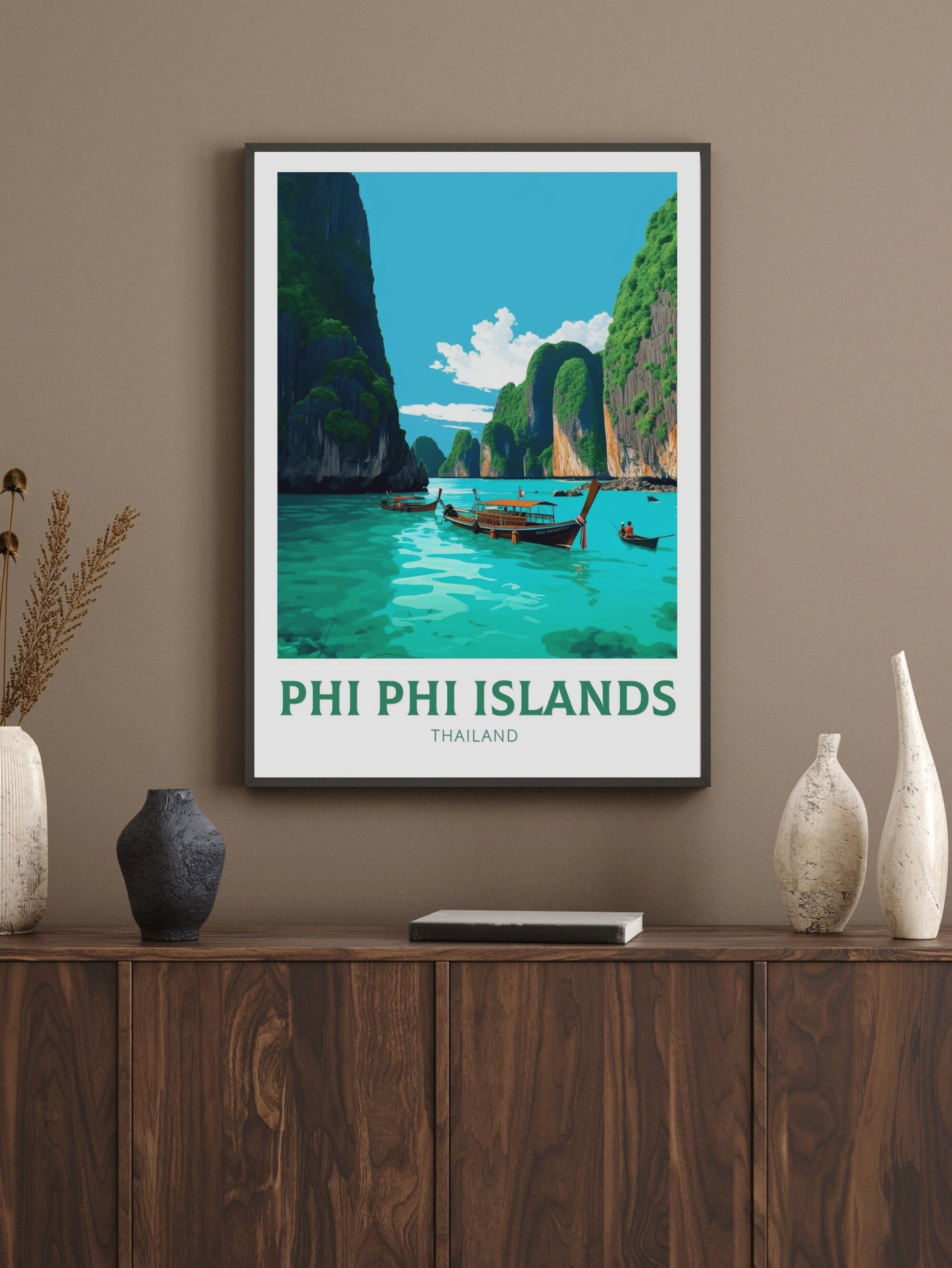 Phi Phi Islands Print | Phi Phi Islands Poster | Thailand Beach Illustration | Phi Phi Travel Print | Thailand Travel Poster | ID 339