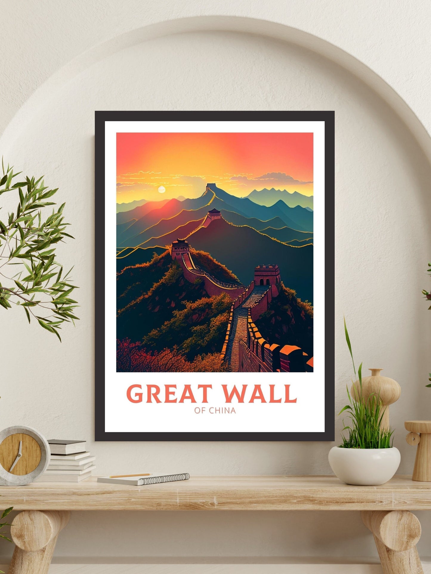 The Great Wall of China Poster | China Illustration | Travel Gifts | Seven Wonders Poster | Sunset Print | Housewarming Gift | ID 346