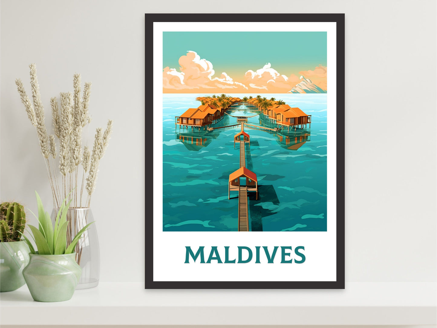 Maldives Poster | Maldives Illustration | Maldives sunset | Maldives Poster | Maldives Wall Art | Beach Poster | ID 349