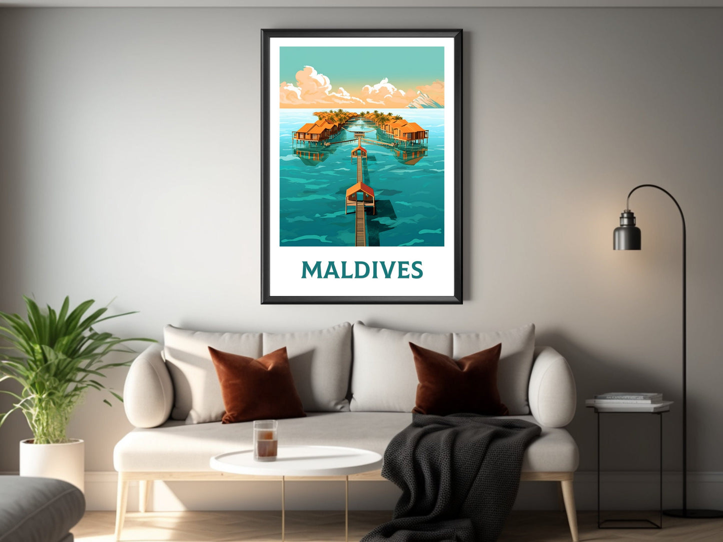 Maldives Poster | Maldives Illustration | Maldives sunset | Maldives Poster | Maldives Wall Art | Beach Poster | ID 349