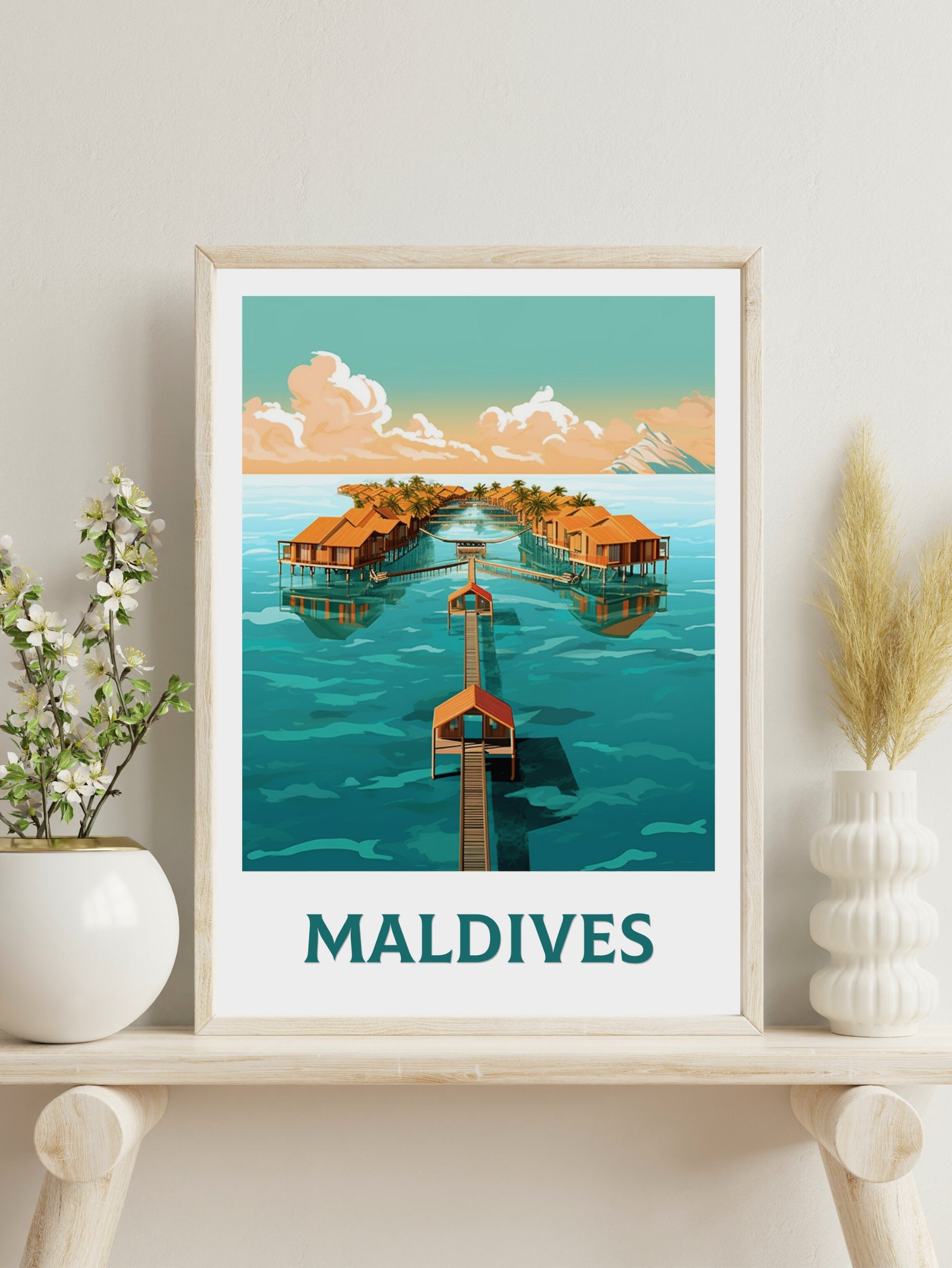 Maldives Poster | Maldives Illustration | Maldives sunset | Maldives Poster | Maldives Wall Art | Beach Poster | ID 349