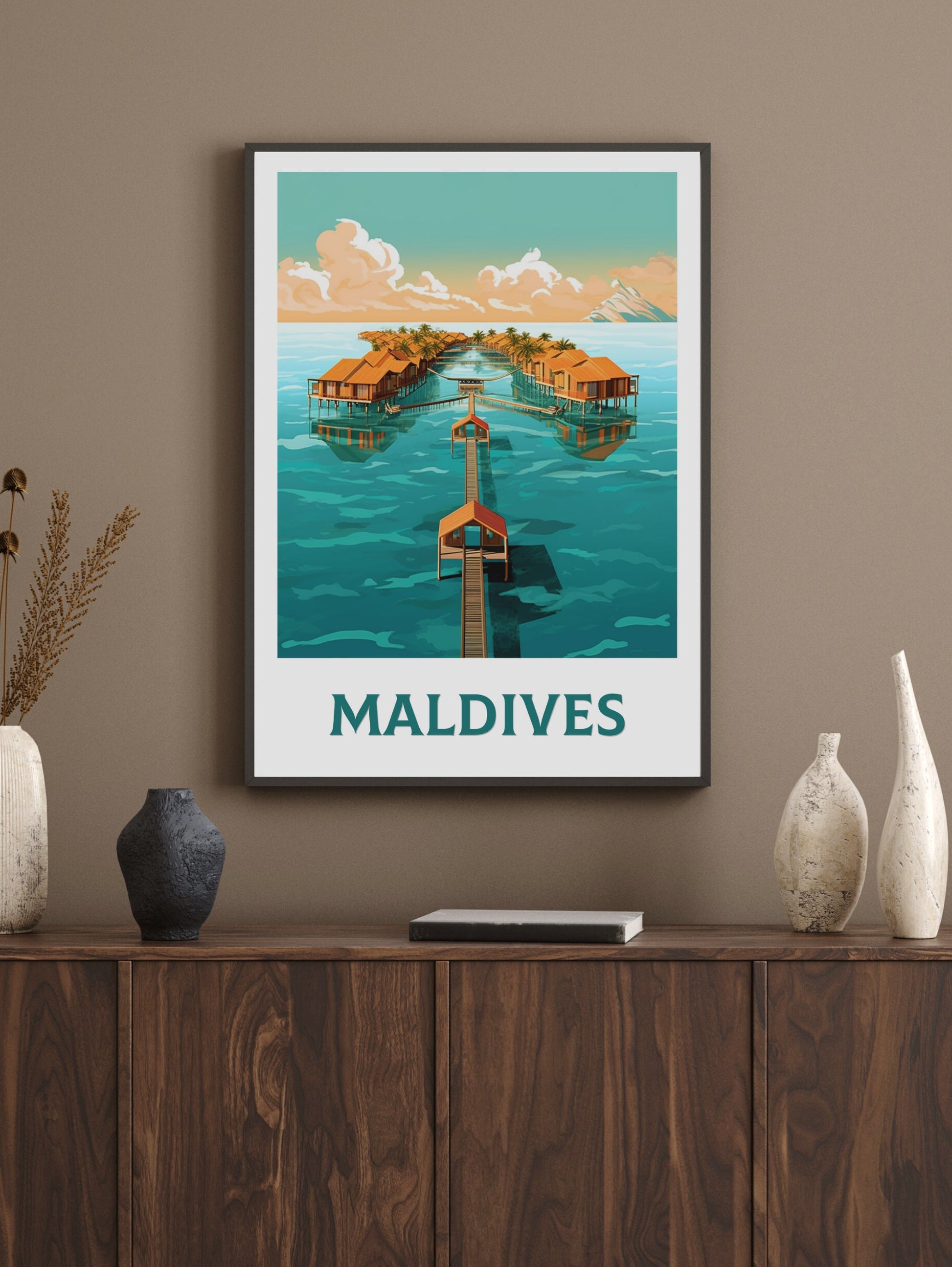 Maldives Poster | Maldives Illustration | Maldives sunset | Maldives Poster | Maldives Wall Art | Beach Poster | ID 349