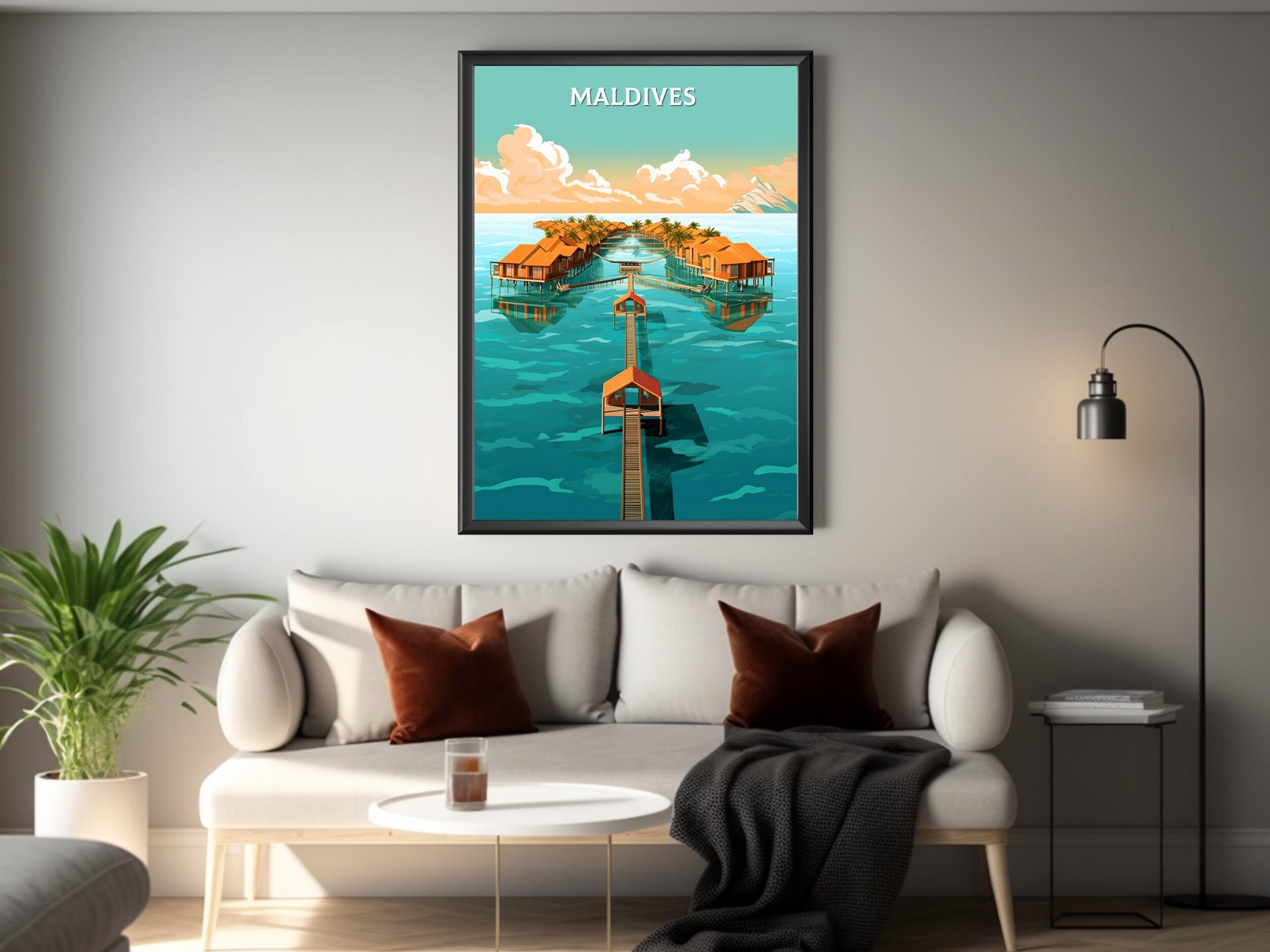 Maldives Print | Maldives Illustration | Maldives sunset | Maldives Print | Maldives Wall Art | Beach Print | ID 096