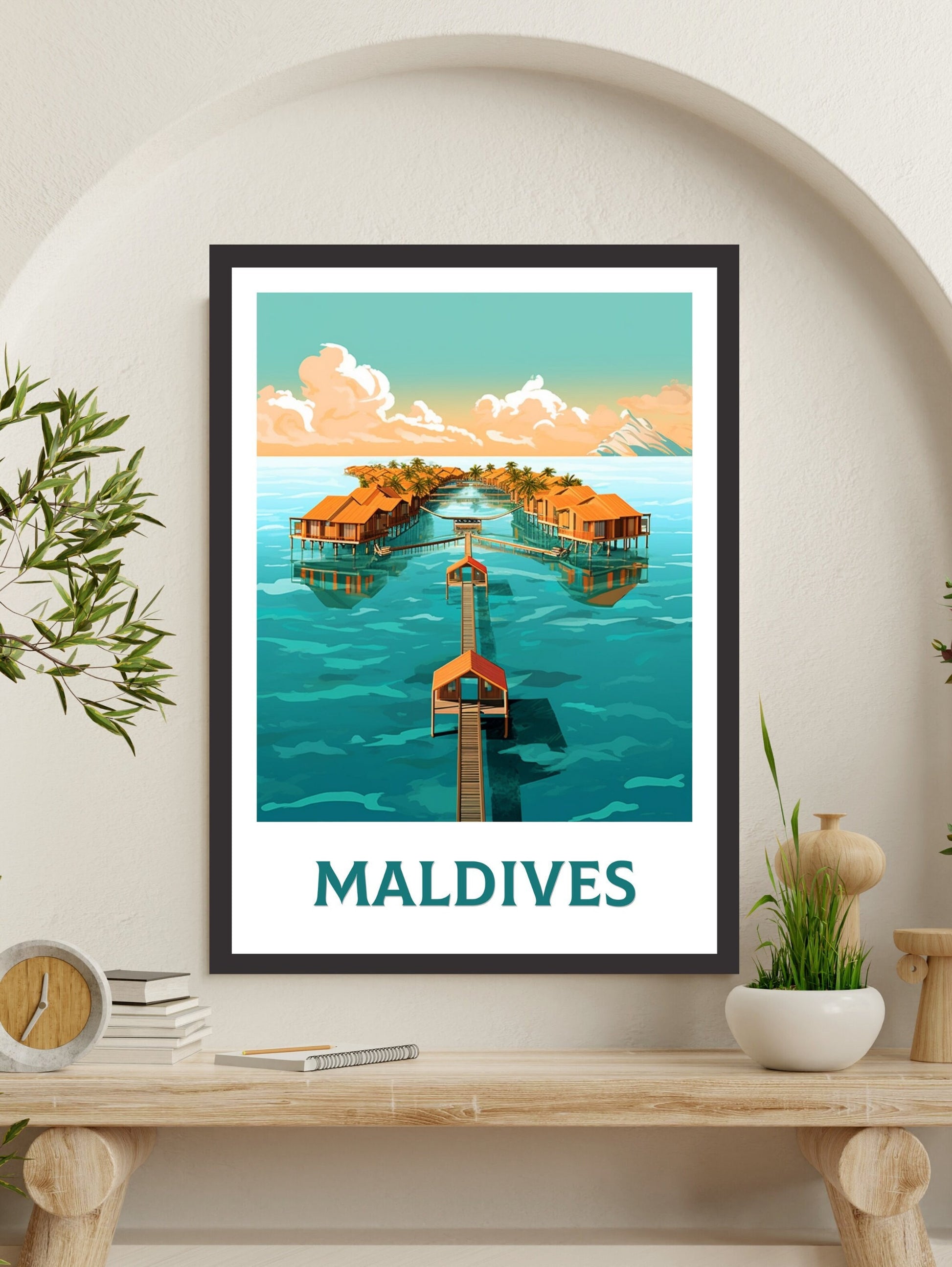 Maldives Poster | Maldives Illustration | Maldives sunset | Maldives Poster | Maldives Wall Art | Beach Poster | ID 349