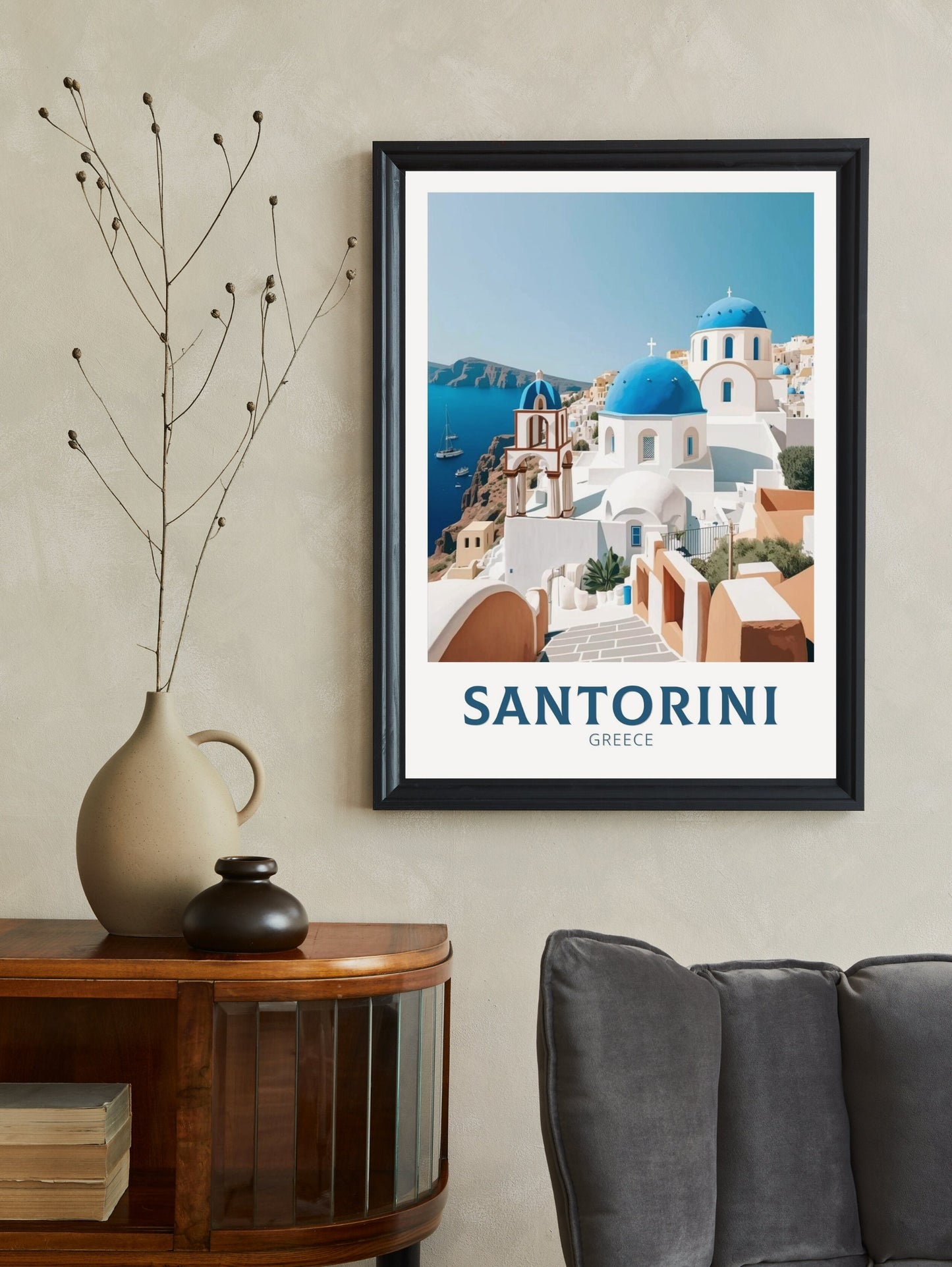 Santorini Travel Poster | Santorini Illustration | Santorini Wall Art | Greece Poster | Greece Home Décor | Santorini Print | ID 355