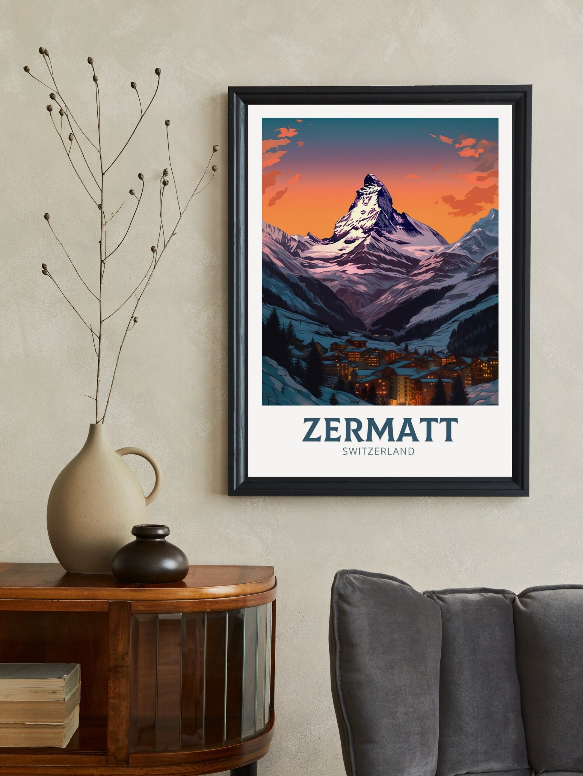 Zermatt Travel Print | Zermatt Travel Poster | Zermatt Illustration | Zermatt Wall Art | Switzerland Print | Zermatt Artwork | ID 351