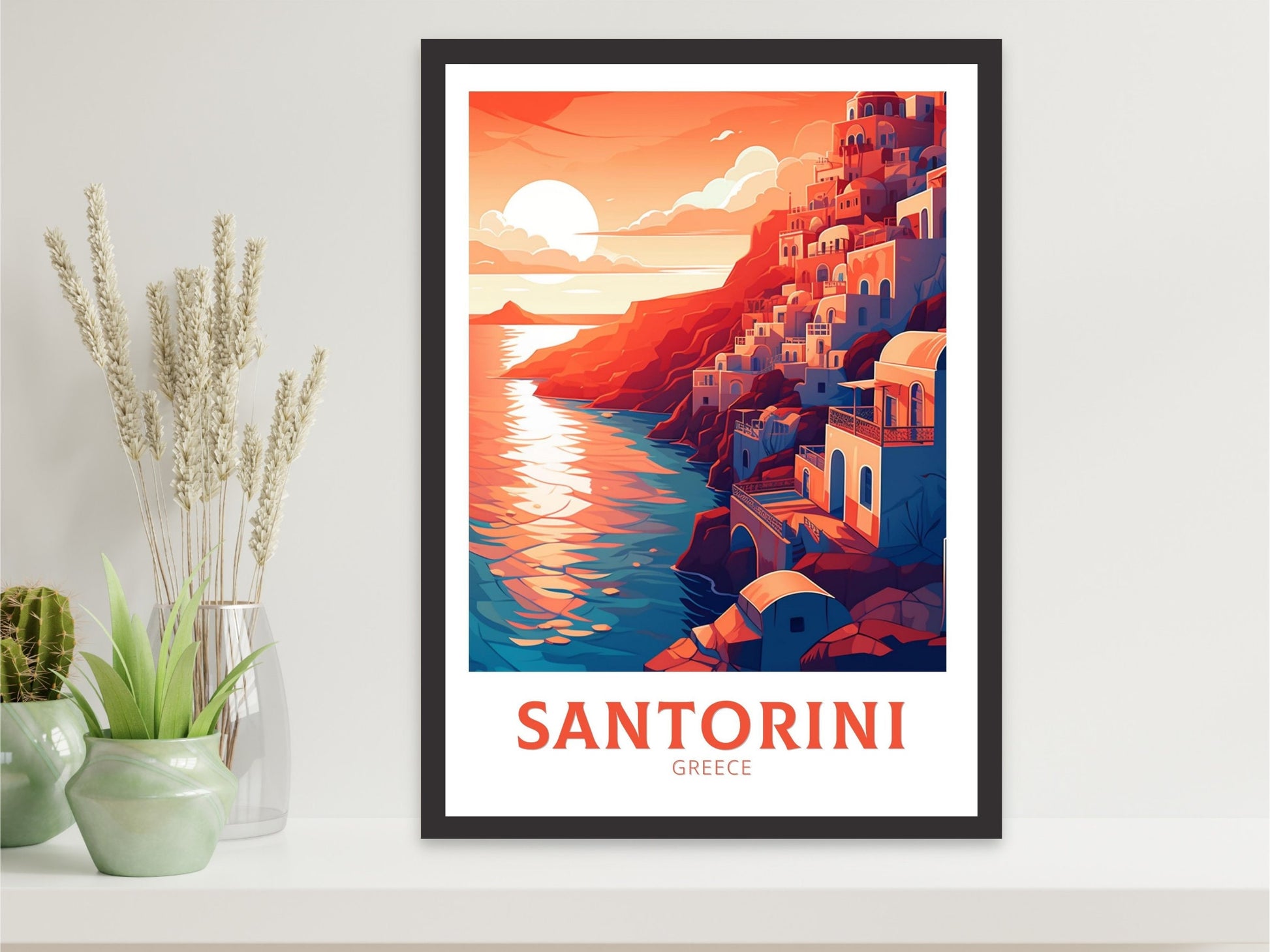 Santorini Travel Poster | Santorini Illustration | Santorini Wall Art | Greece Poster | Greece Home Décor | Santorini Print | ID 356