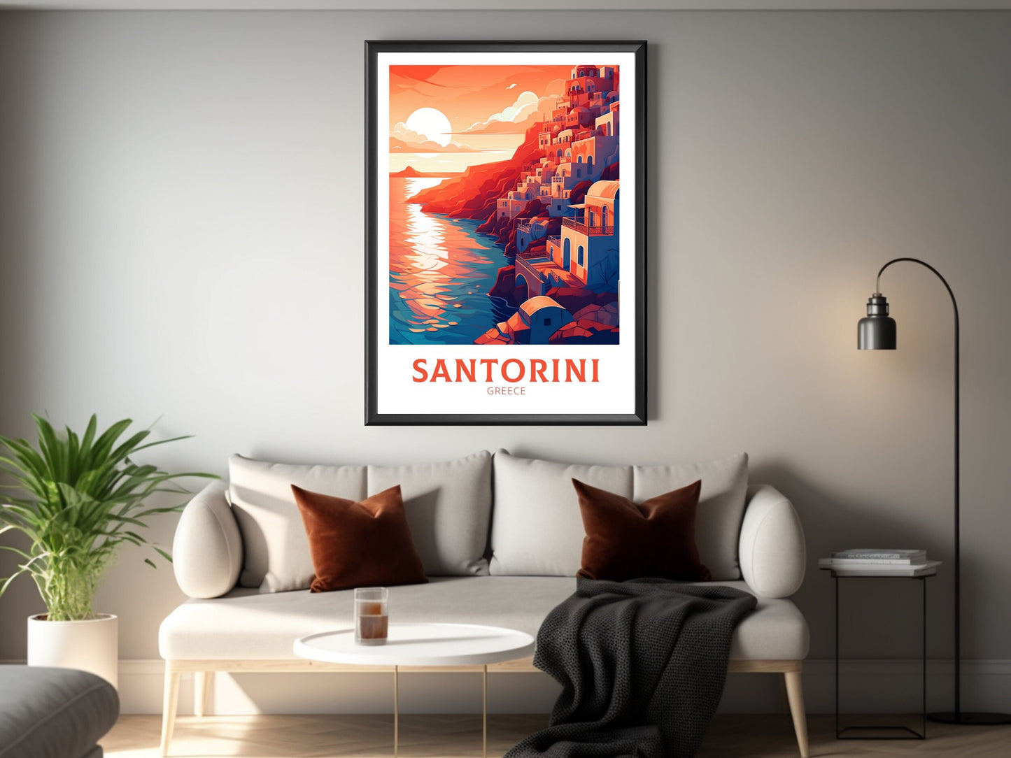 Santorini Travel Poster | Santorini Illustration | Santorini Wall Art | Greece Poster | Greece Home Décor | Santorini Print | ID 356