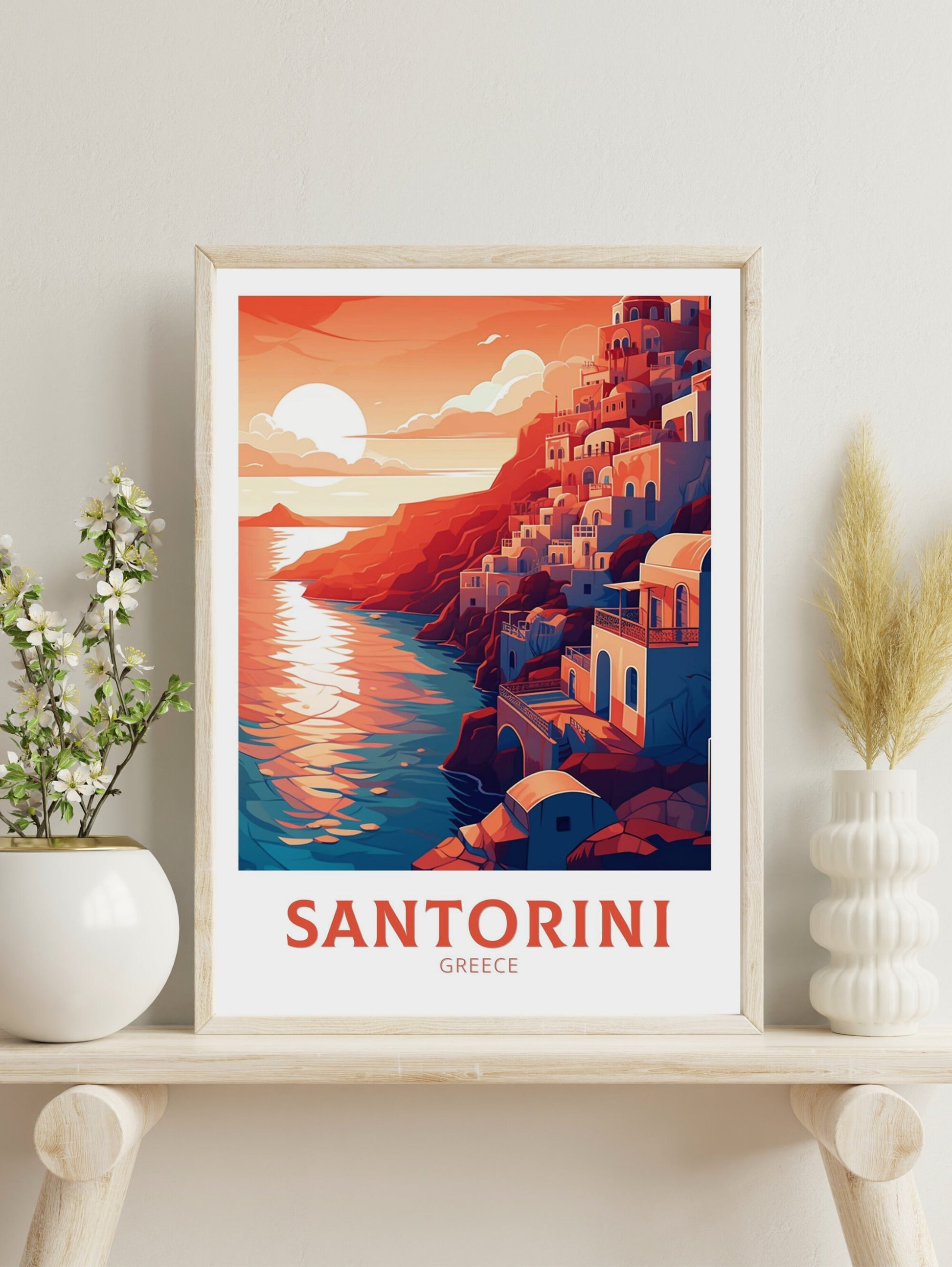 Santorini Travel Poster | Santorini Illustration | Santorini Wall Art | Greece Poster | Greece Home Décor | Santorini Print | ID 356