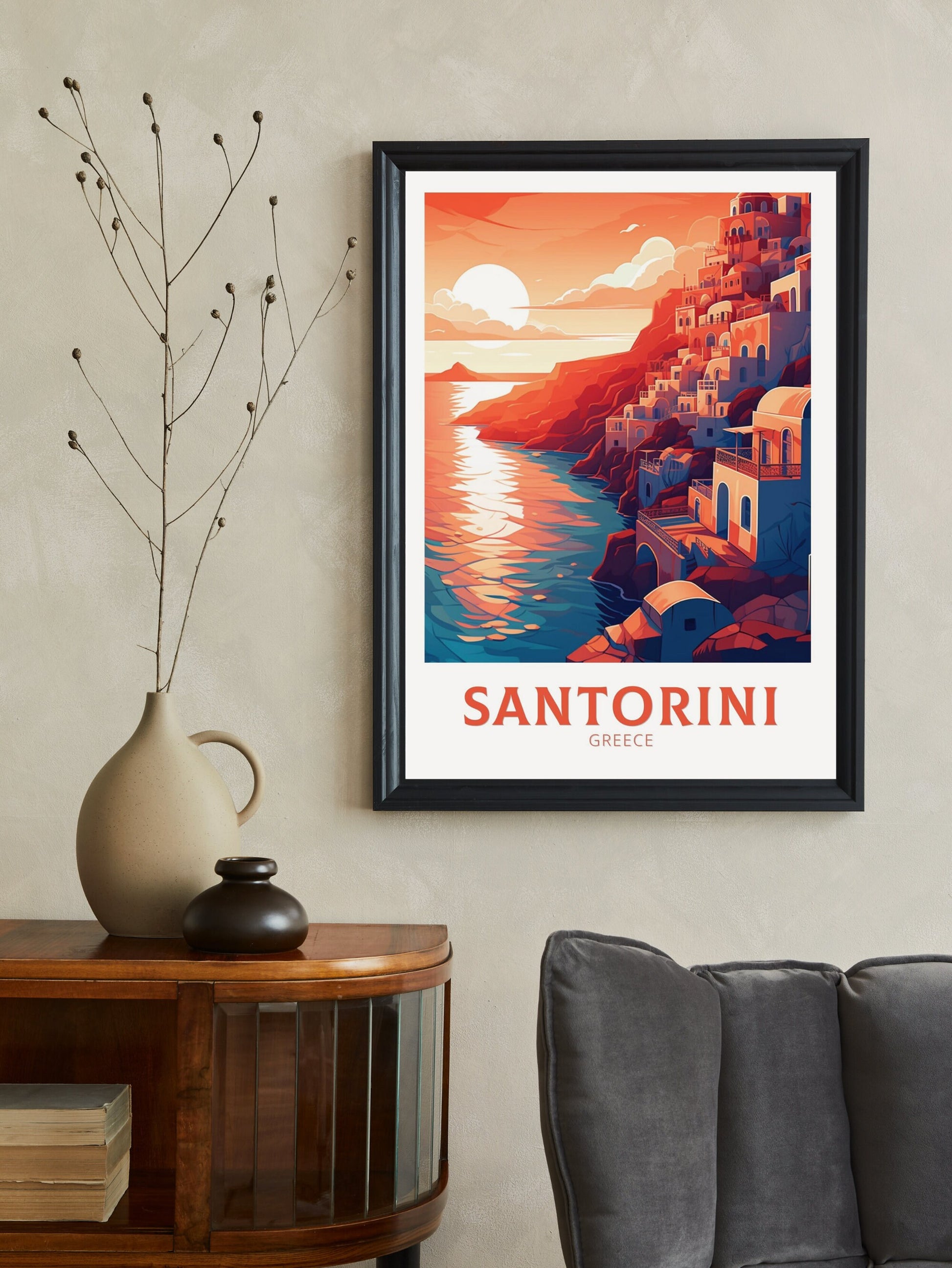 Santorini Travel Poster | Santorini Illustration | Santorini Wall Art | Greece Poster | Greece Home Décor | Santorini Print | ID 356