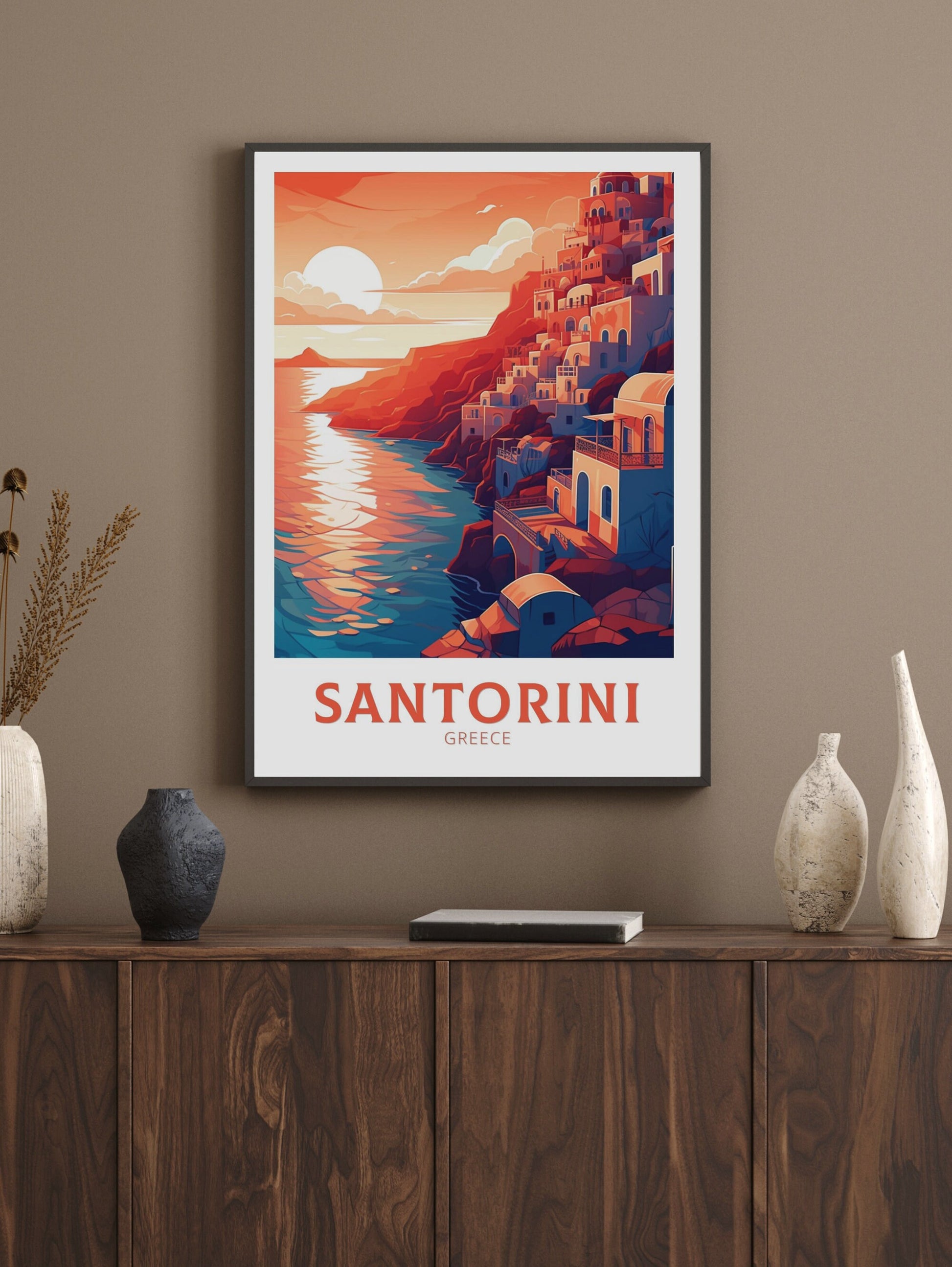 Santorini Travel Poster | Santorini Illustration | Santorini Wall Art | Greece Poster | Greece Home Décor | Santorini Print | ID 356