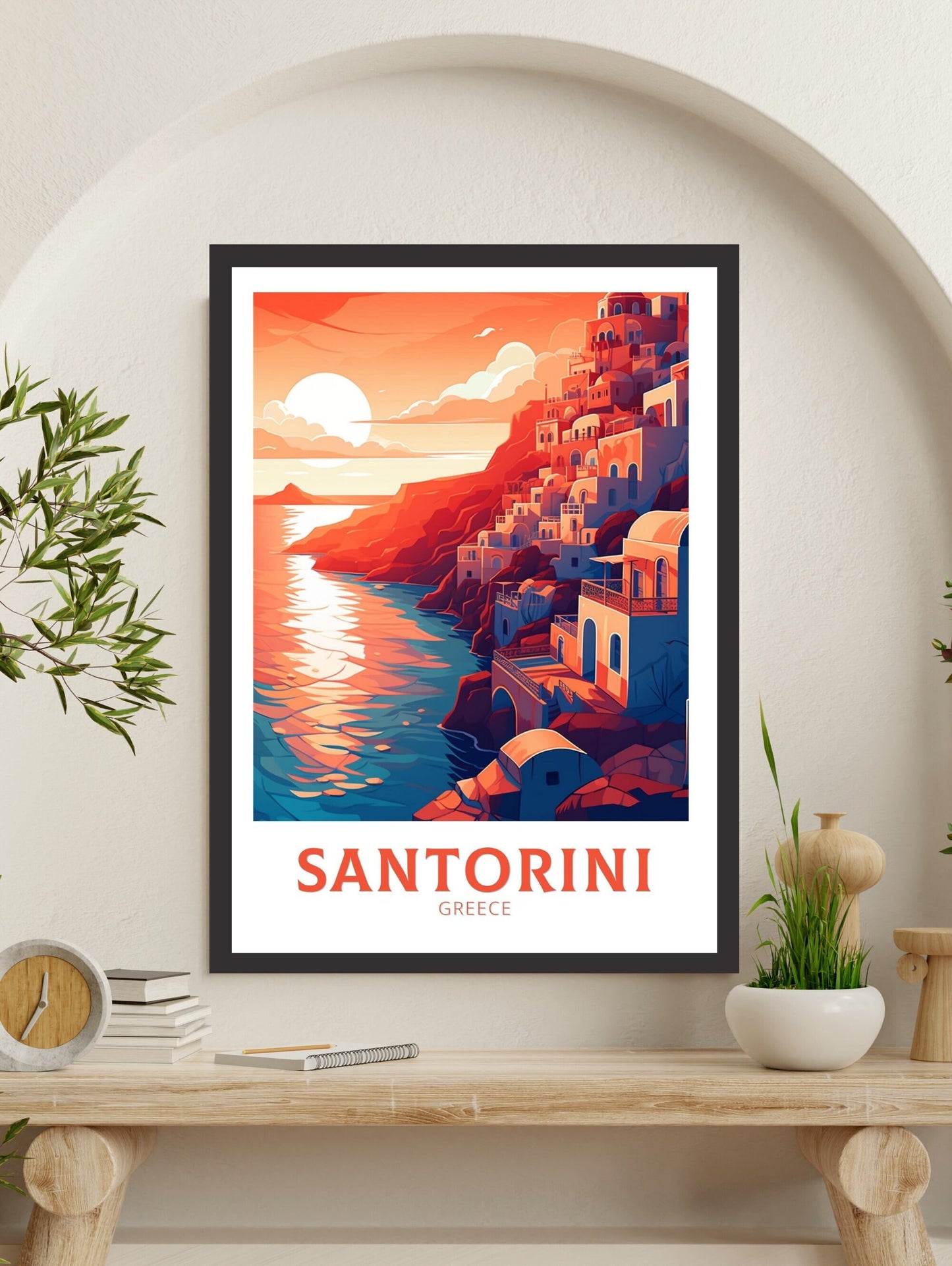 Santorini Travel Poster | Santorini Illustration | Santorini Wall Art | Greece Poster | Greece Home Décor | Santorini Print | ID 356