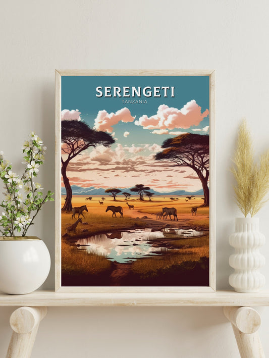 Serengeti Travel Print | Serengeti Illustration | Serengeti Wall Art | Africa Print | Tanzania Home Décor | Serengeti Travel Poster | ID 364
