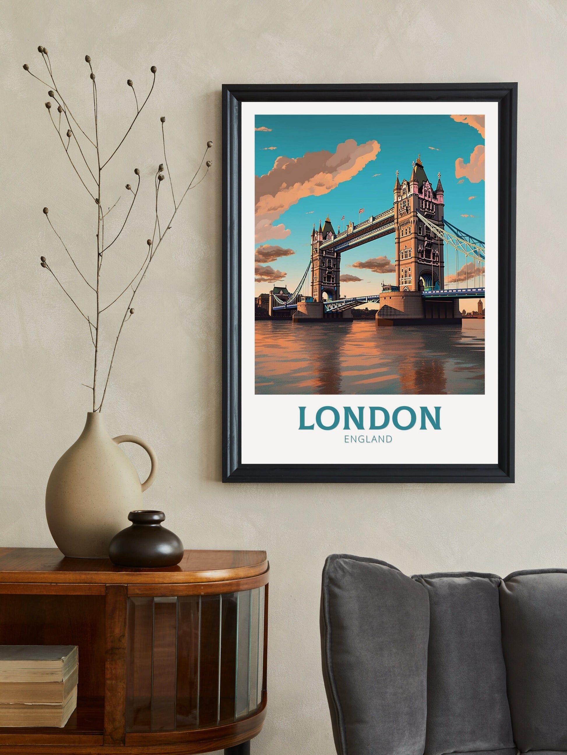 London Travel Poster | London Tower Bridge Print | London Travel Print | London Illustration | London Wall Art | London Home Décor | ID 379