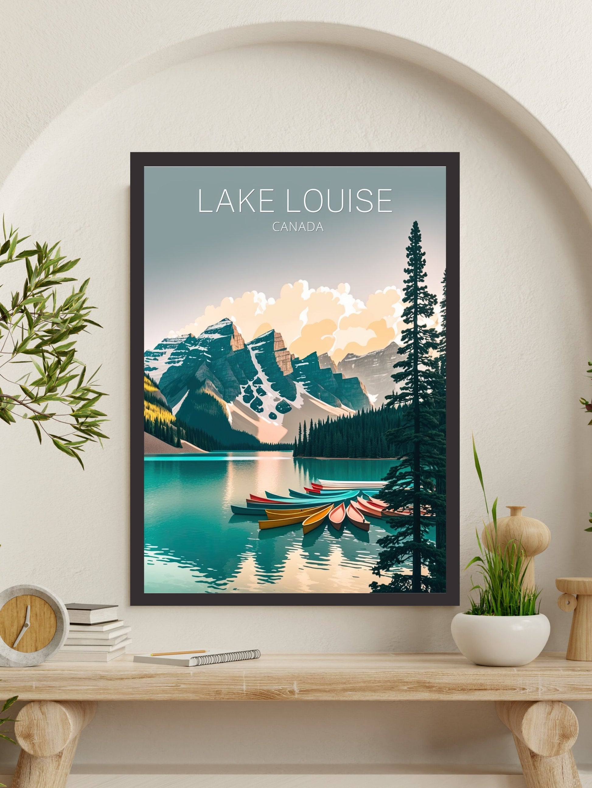 Lake Louise Poster | Lake Louise Illustration | Lake Louise Banff | Banff Wall Art | Minimalist Landscape | Canada Travel Print | ID 043