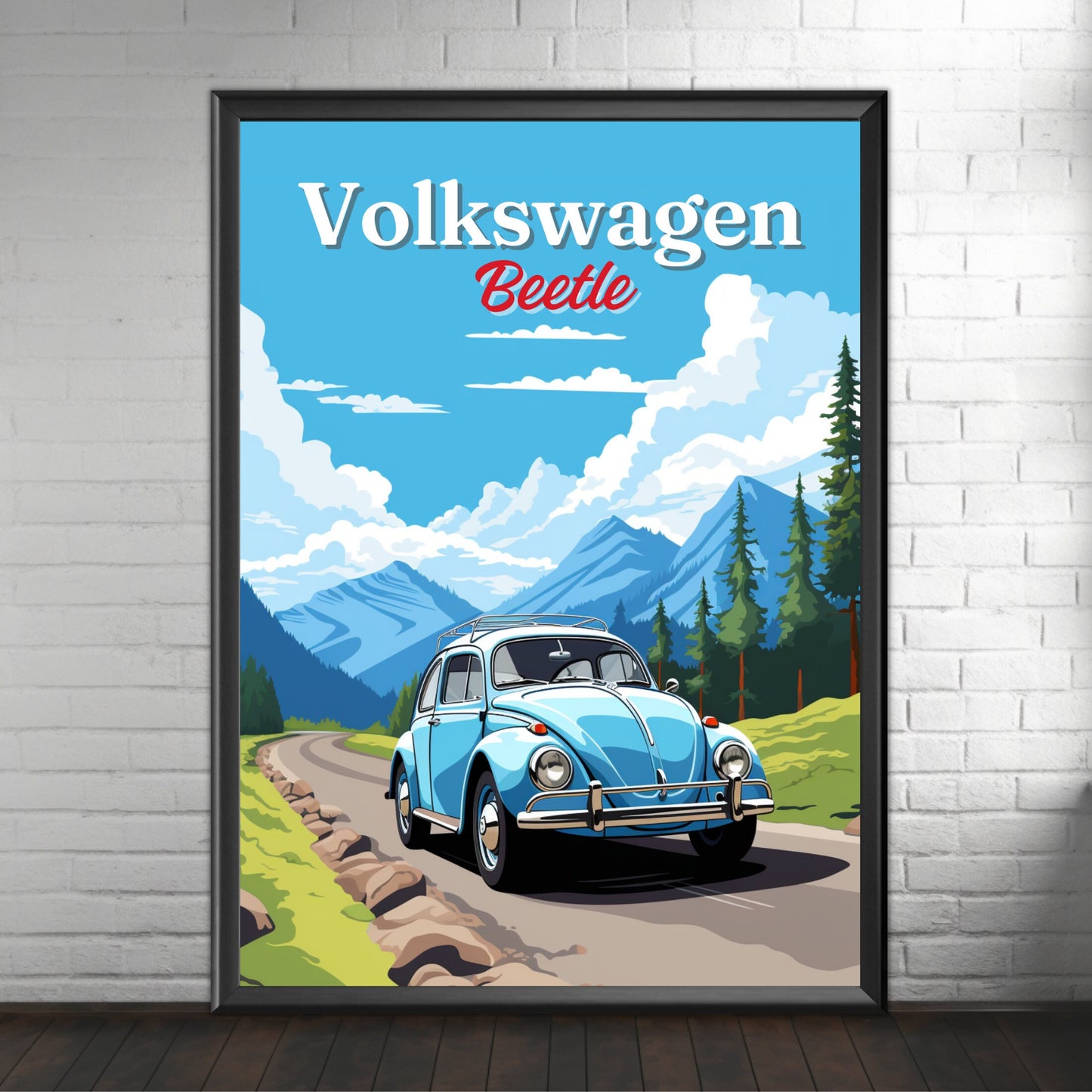 Volkswagen Beetle Print, 1950s Car