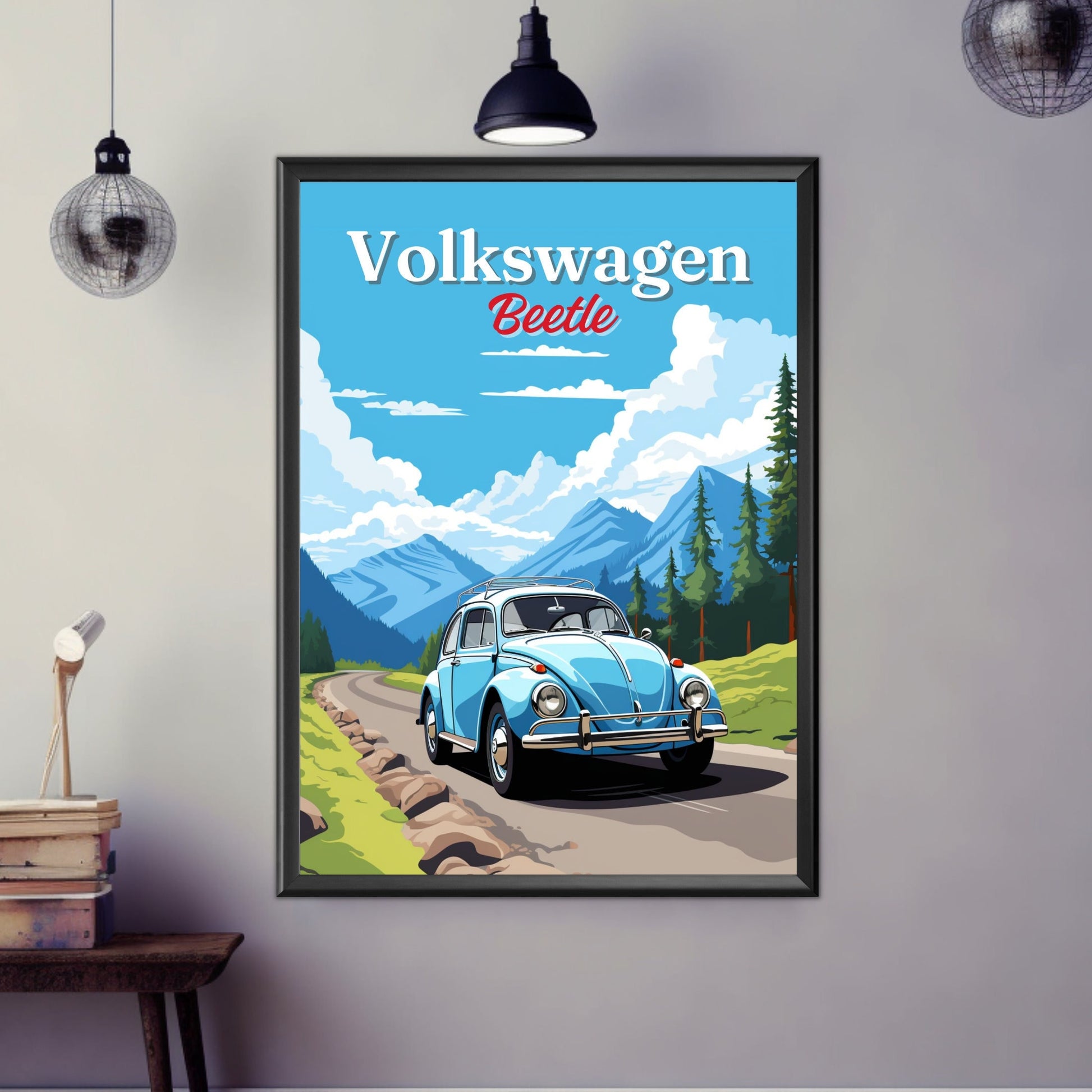 Volkswagen Beetle Print, 1950s Car