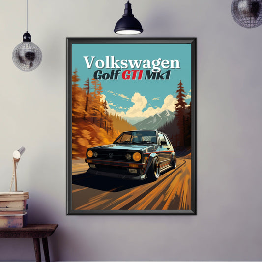 Volkswagen Golf GTI Mk1 Print, Volkswagen Golf GTI Mk1 Poster, 1980s Car, Vintage Car Print, Car Print, Car Poster,Car Art,Classic Car Print