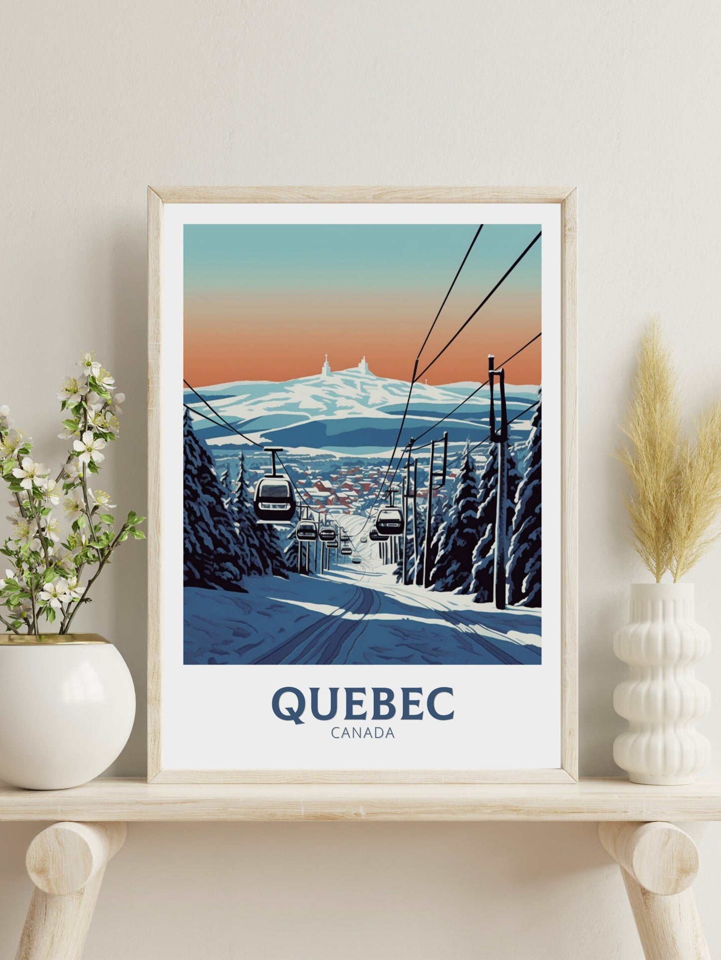 Quebec Travel Print | Quebec Poster | Quebec Illustration | Quebec Art | Quebec Wall Art | Winter Landscape | Canada Print | ID 438