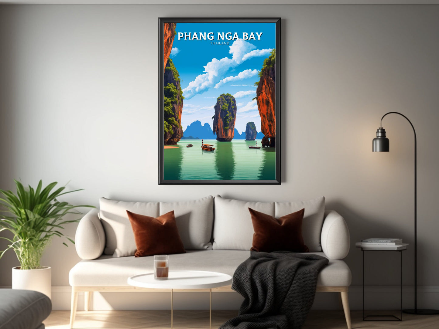 Phang Nga Bay Islands Print | Phang Nga Bay Poster | Thailand Beach Illustration | Phang Nga Travel Print | Thailand Travel Poster | ID 441