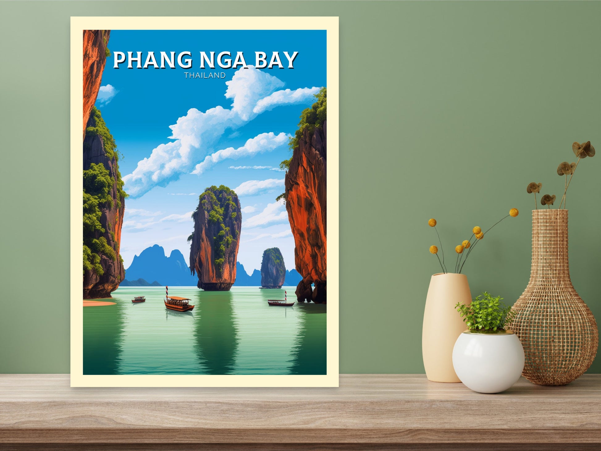 Phang Nga Bay Islands Print | Phang Nga Bay Poster | Thailand Beach Illustration | Phang Nga Travel Print | Thailand Travel Poster | ID 441