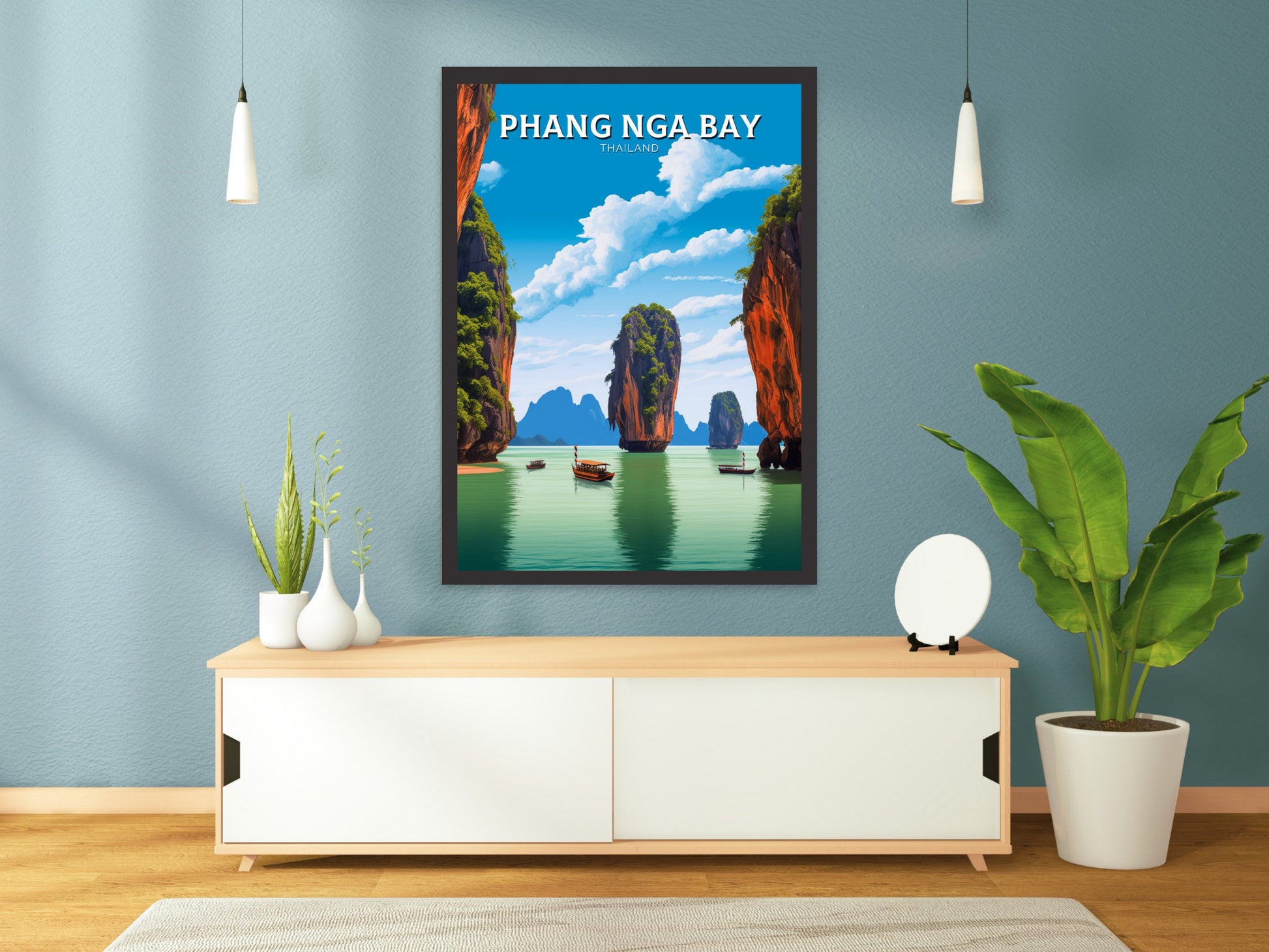 Phang Nga Bay Islands Print | Phang Nga Bay Poster | Thailand Beach Illustration | Phang Nga Travel Print | Thailand Travel Poster | ID 441